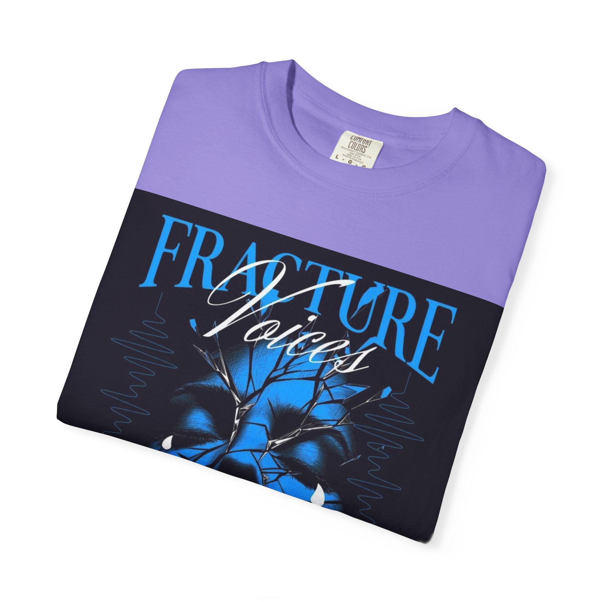Graphic T-Shirt — "Fracture Voices" Blue Face Design (Back "Legaciess" Logo)