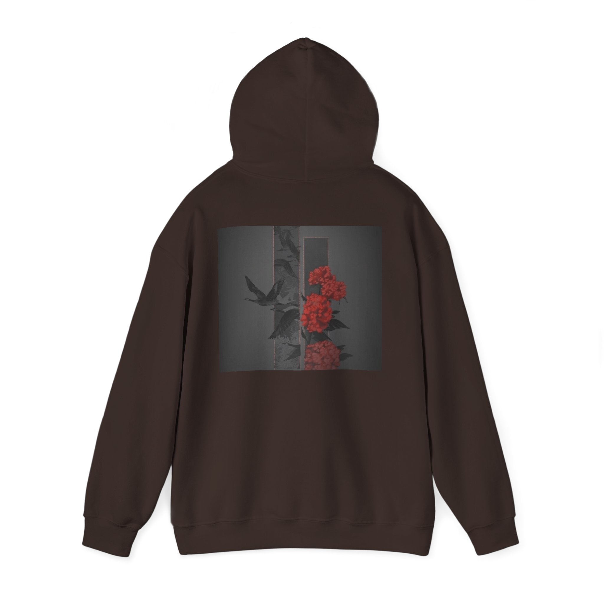 Floral Noir Hoodie — Red Roses on Dark Background