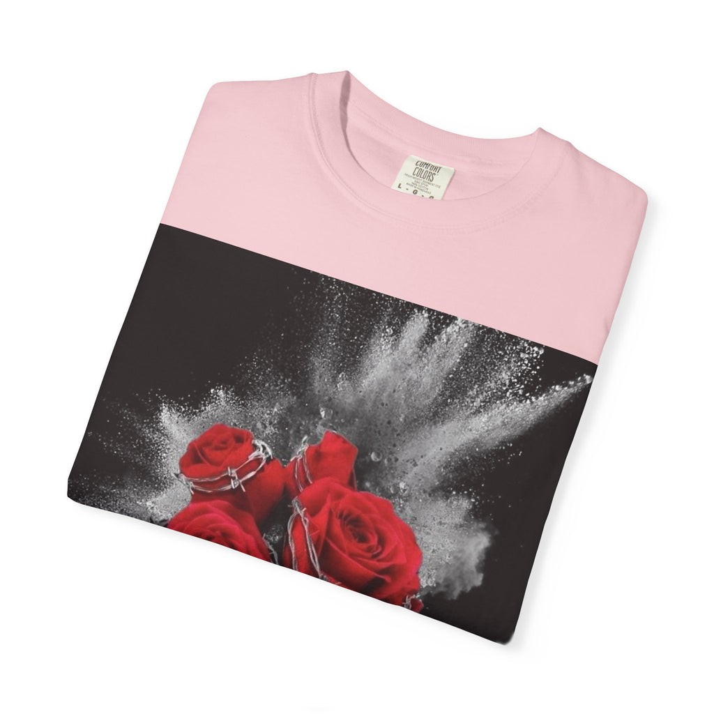 Rose Burst T-Shirt — Red Roses Graphic Tee with 'LEGACIESS' Back Logo