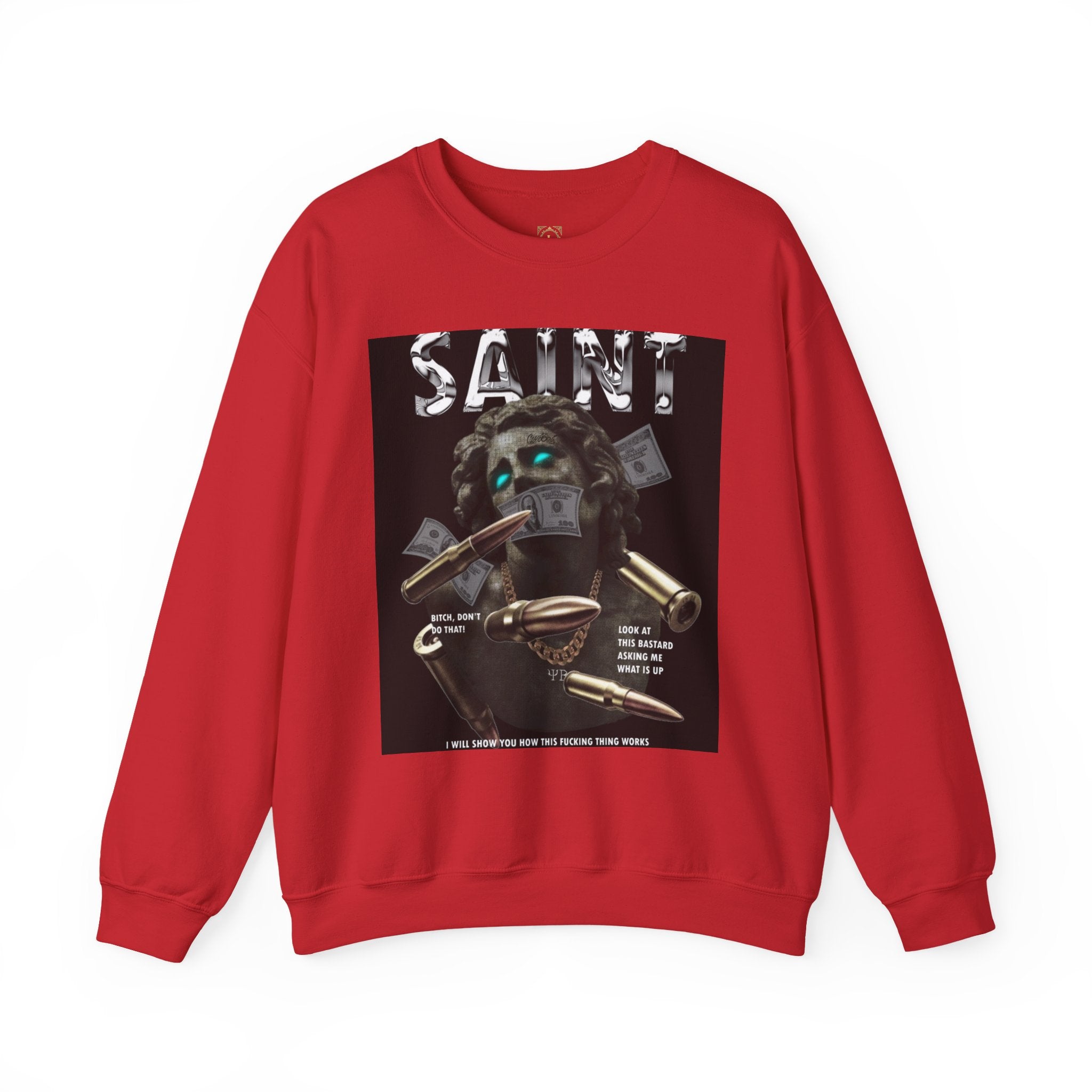 Saint Graphic Crewneck Sweatshirt — Dark Art Money Montage