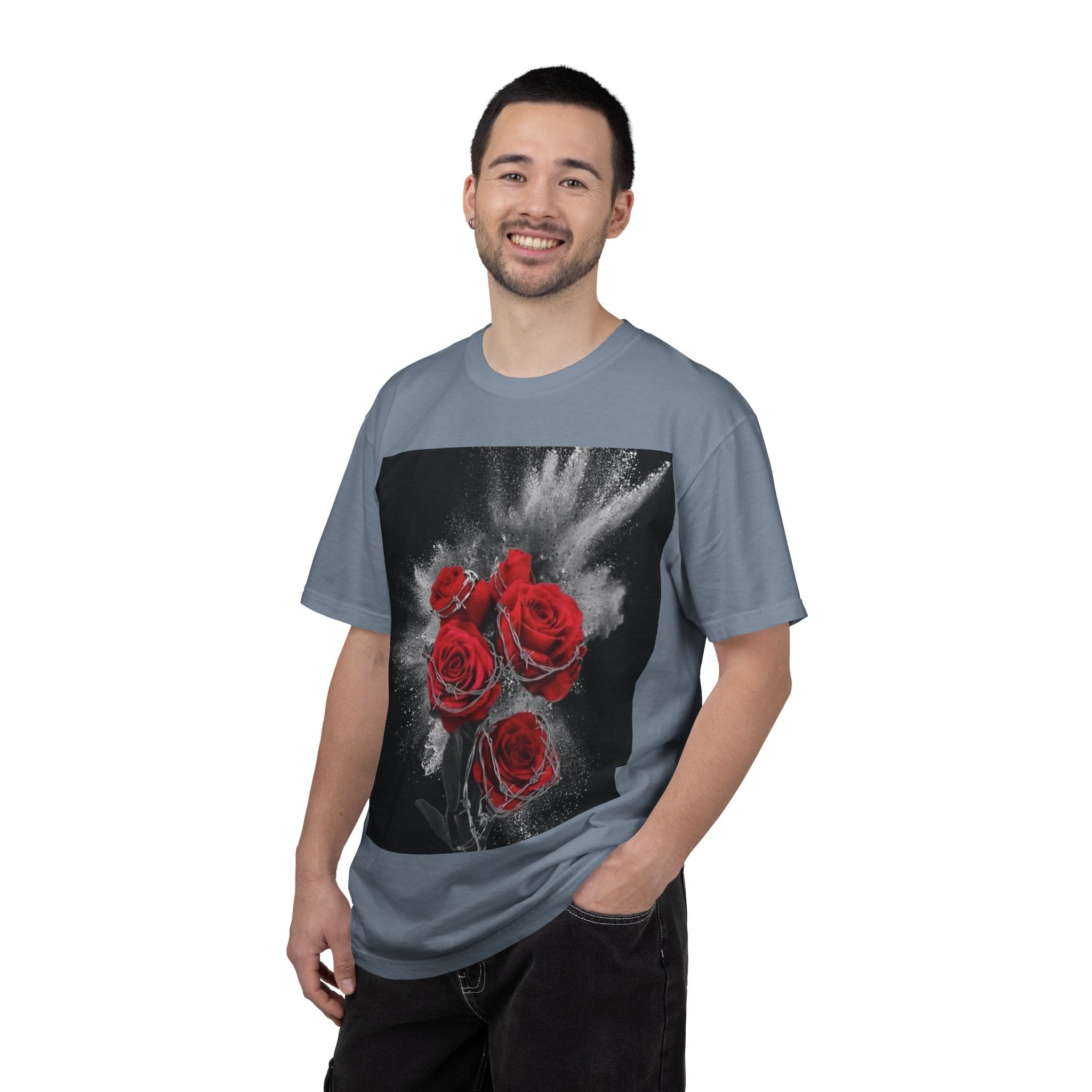 Rose Burst T-Shirt — Red Roses Graphic Tee with 'LEGACIESS' Back Logo