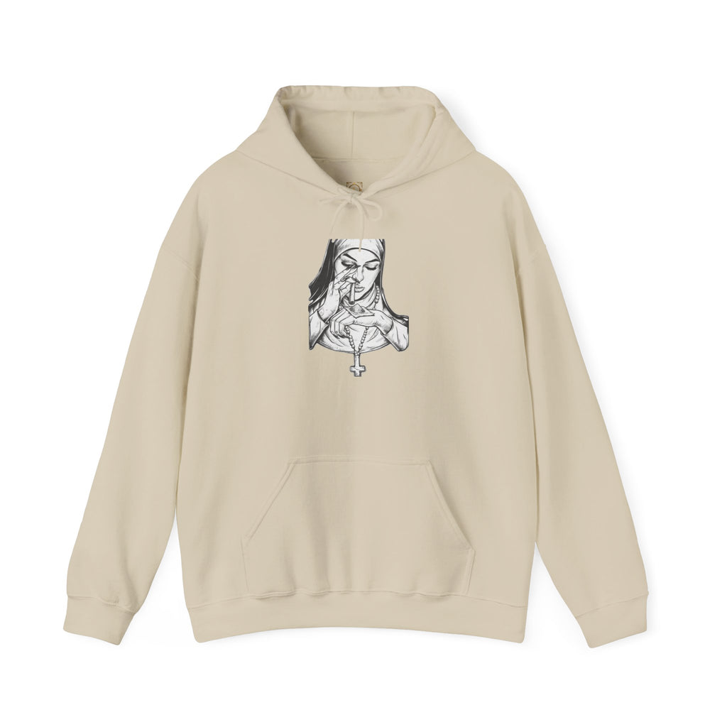 Praying Nun Graphic Hoodie – Gothic Religious Illustration Sweatshirt