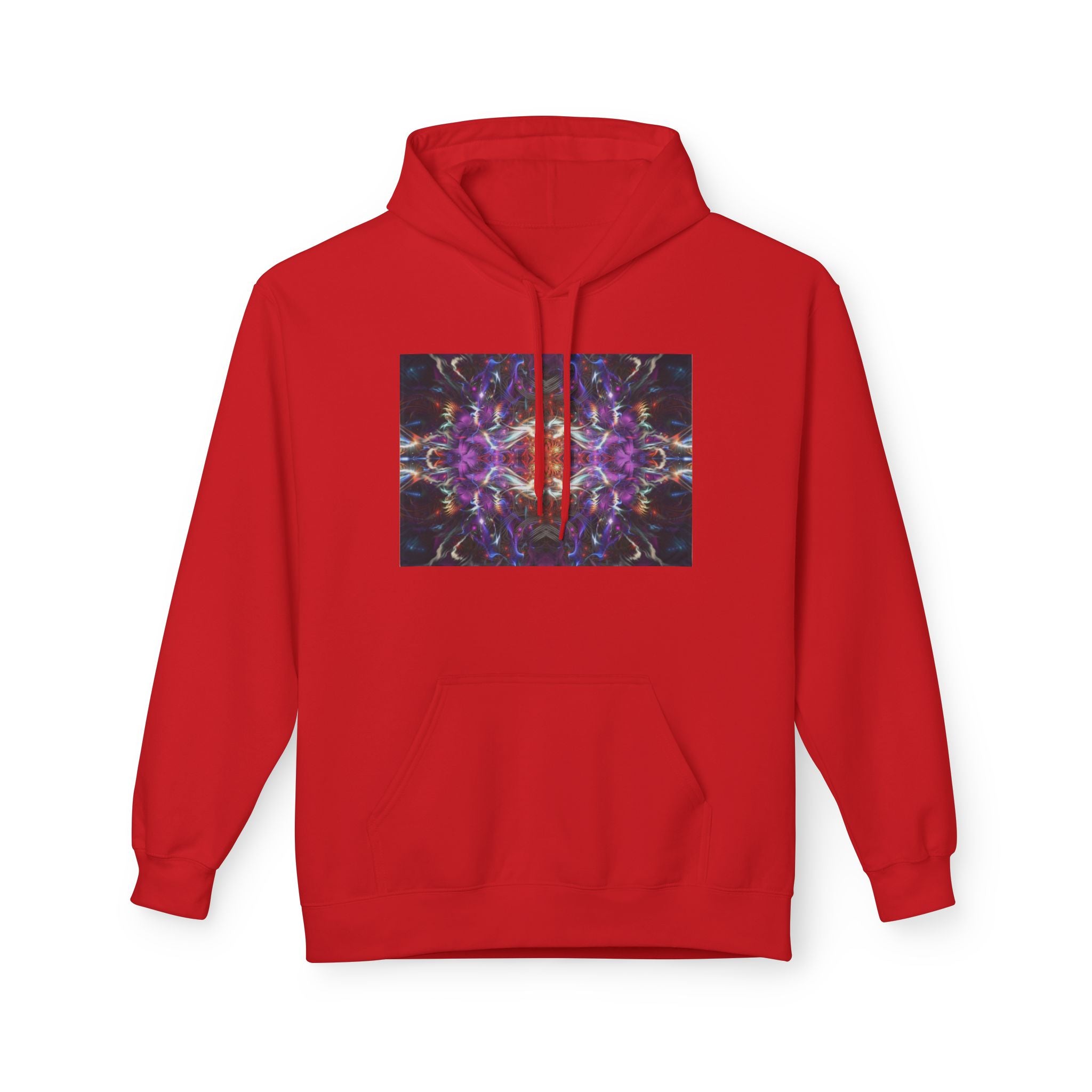 Kaleidoscope Neon Abstract Hoodie — Psychedelic Symmetry Graphic Sweatshirt
