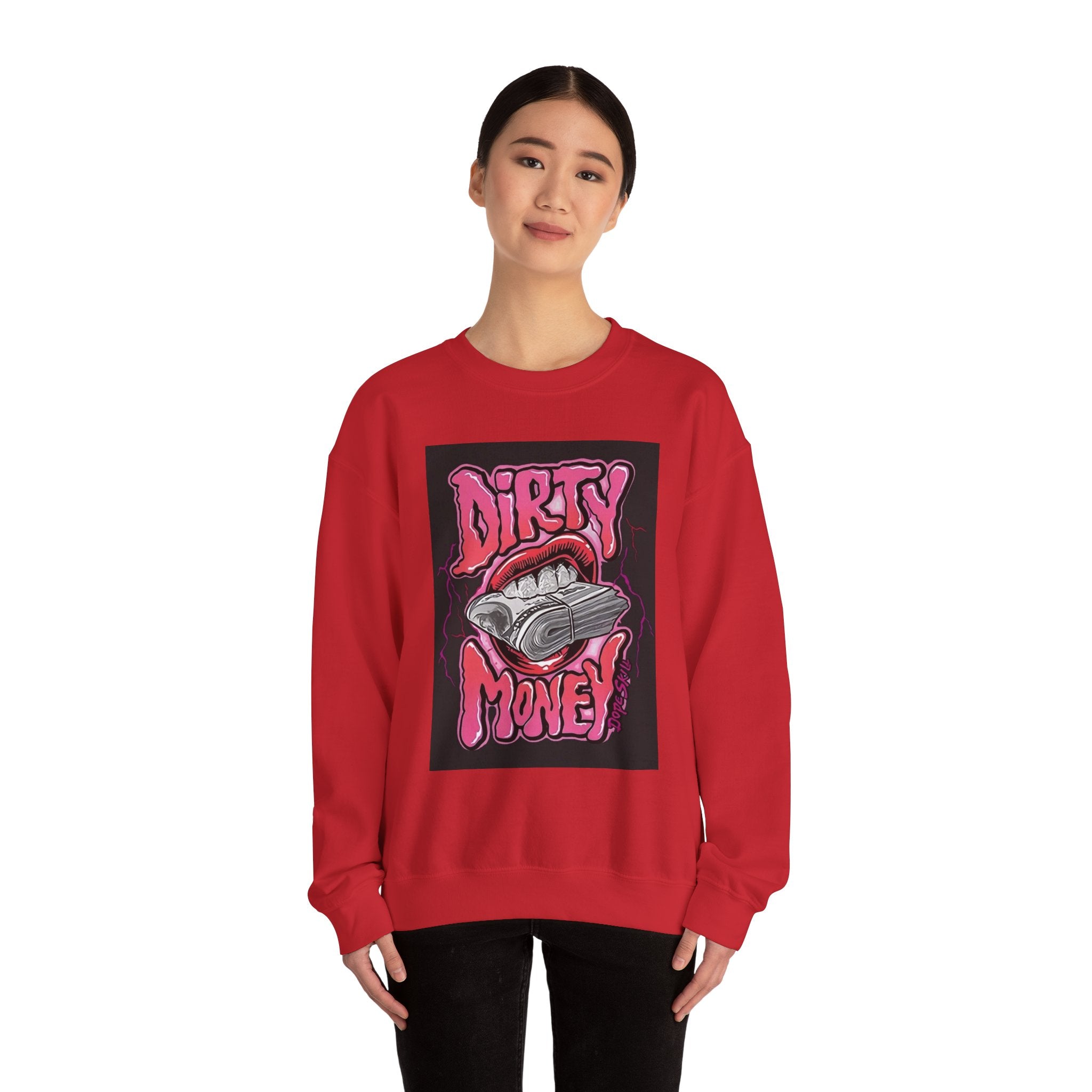 Dirty Money Crewneck Sweatshirt – Retro Graphic Money & Lips Design
