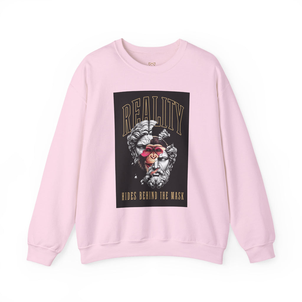 Crewneck Sweatshirt — "Reality Hides Behind The Mask" Graphic Pullover