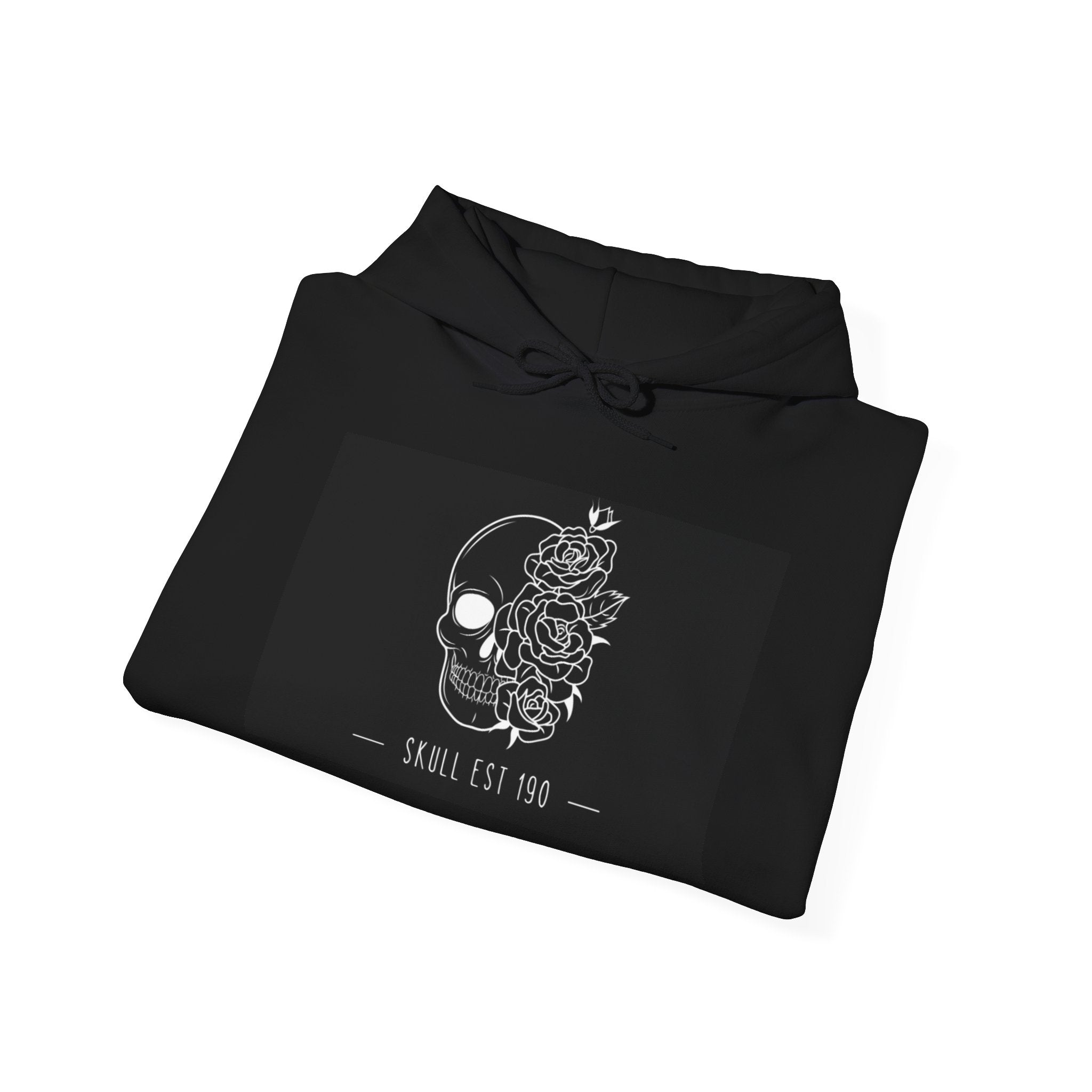 Skull & Roses Hoodie — 'Skull Est 199' Gothic Graphic Pullover