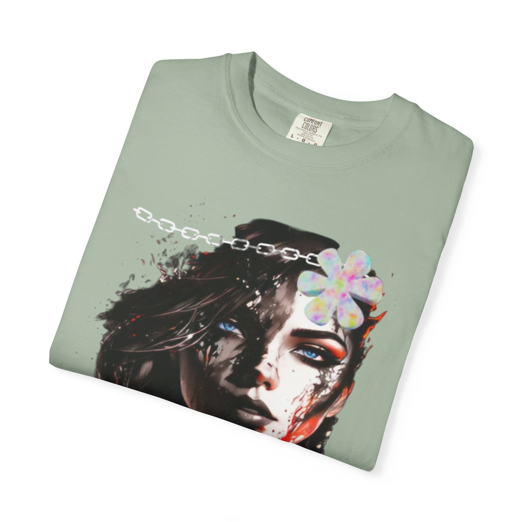 Artistic Femme Portrait T-Shirt — Watercolor Floral Face Graphic Tee