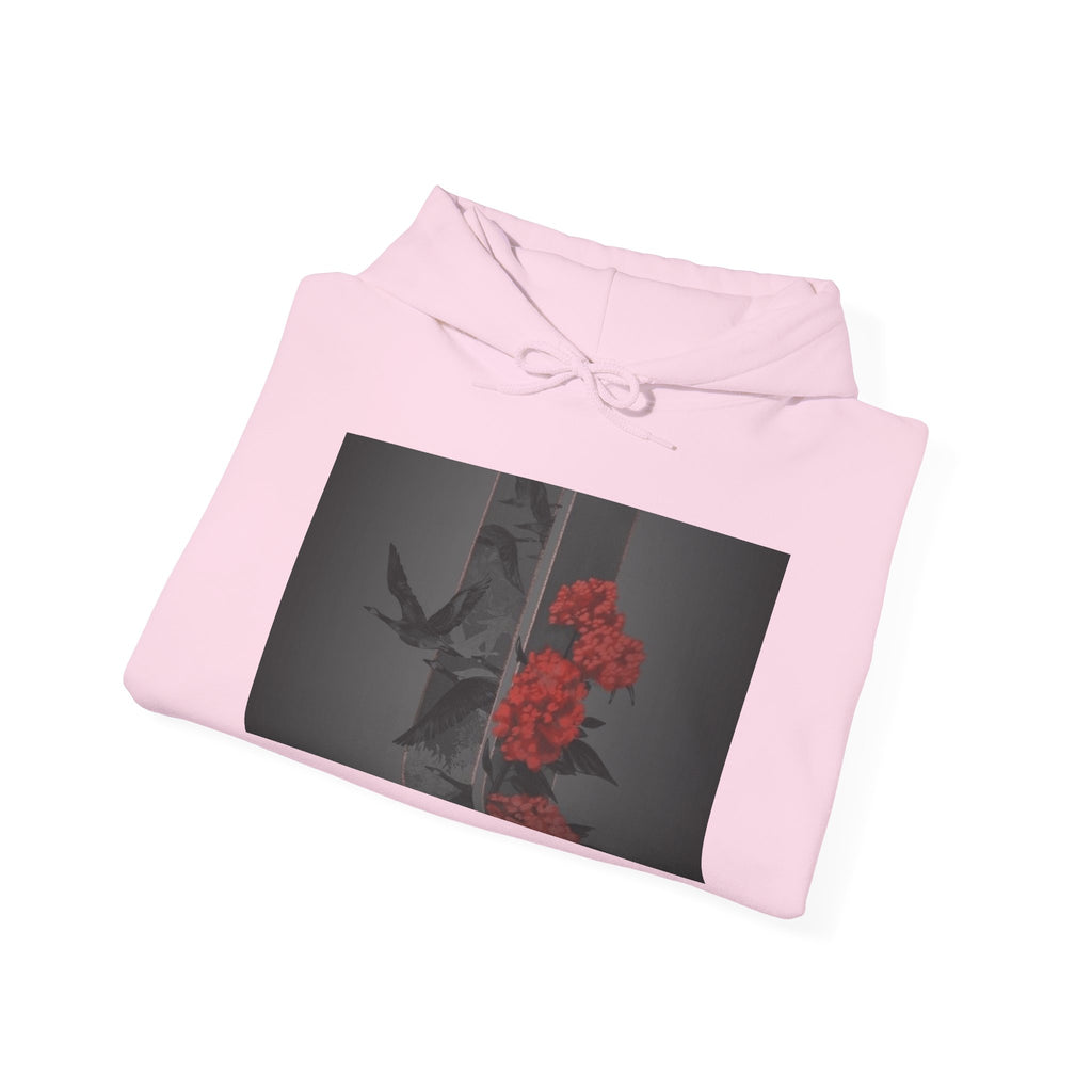 Floral Noir Hoodie — Red Roses on Dark Background