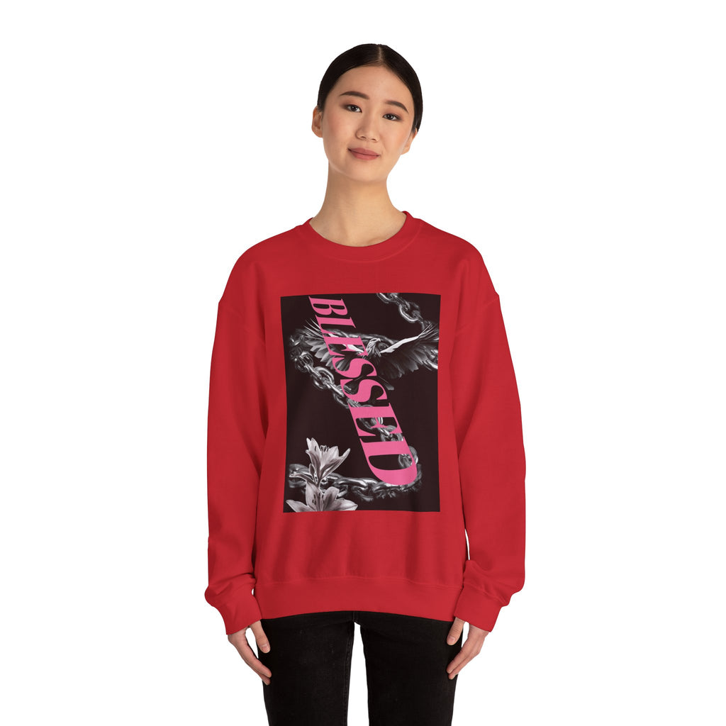 Blessed Crewneck Sweatshirt — Pink Script Floral Graphic