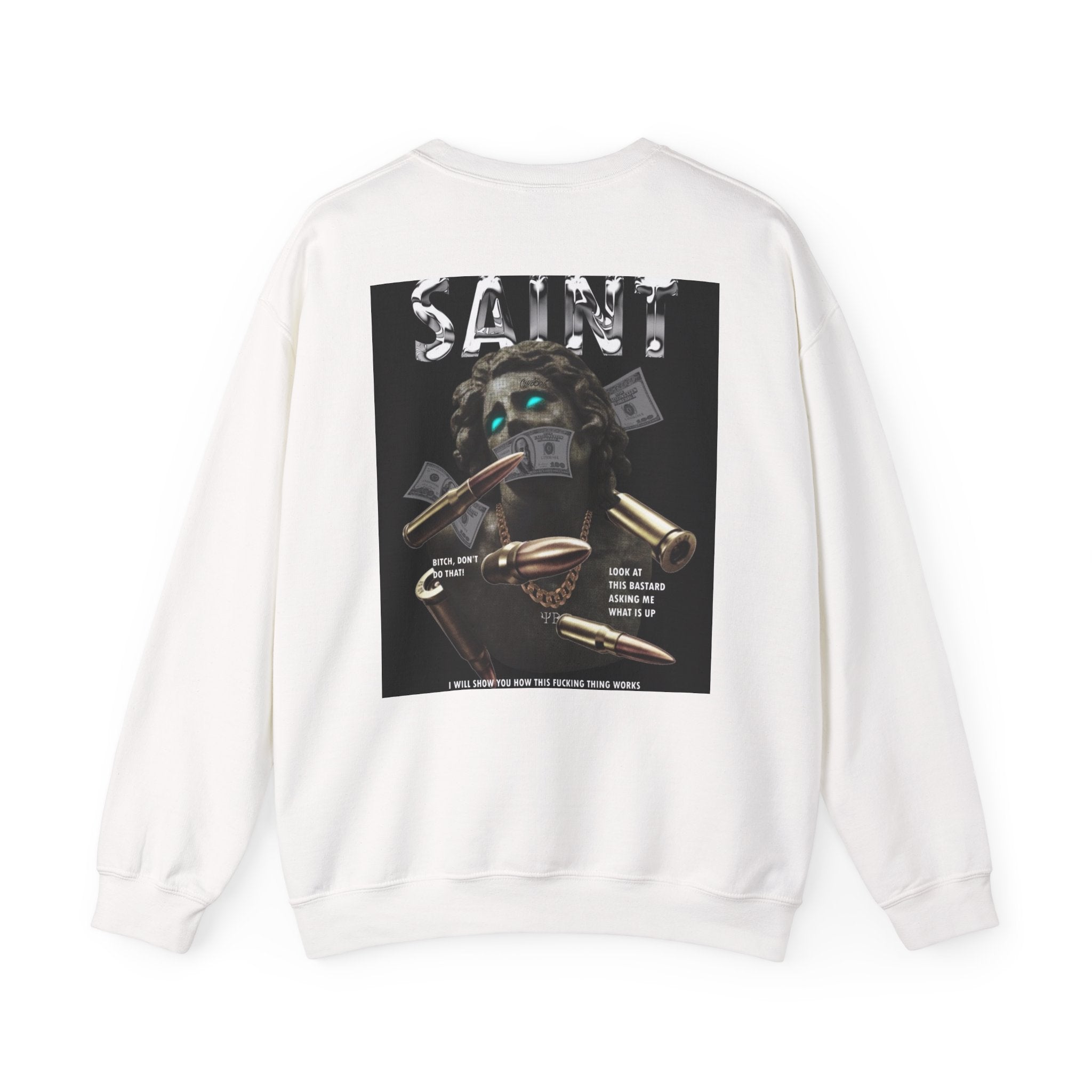 Saint Graphic Crewneck Sweatshirt — Dark Art Money Montage