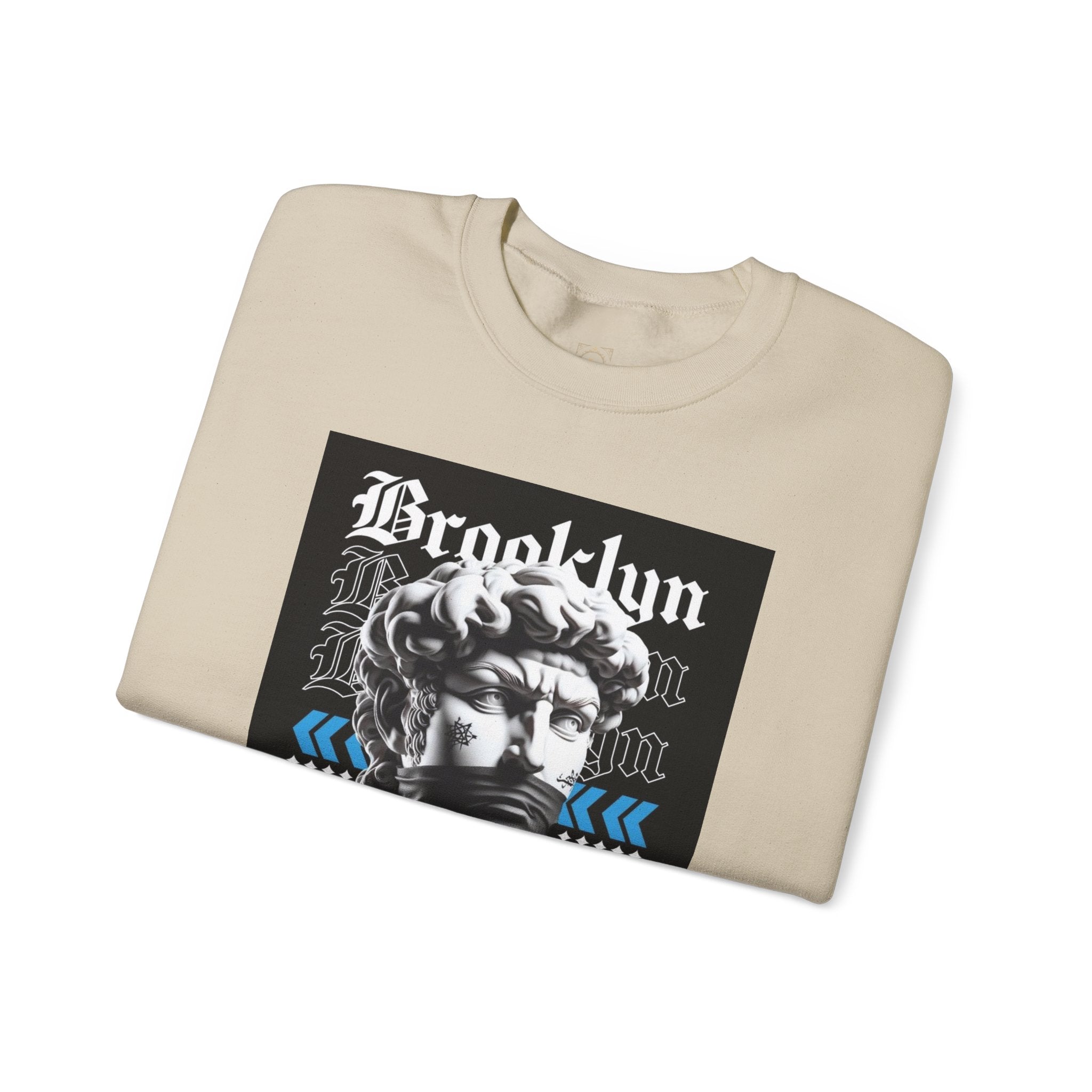 Crewneck Sweatshirt — 'Brooklyn' Statue Graphic with “Fuck the Rules” Streetwear Slogan