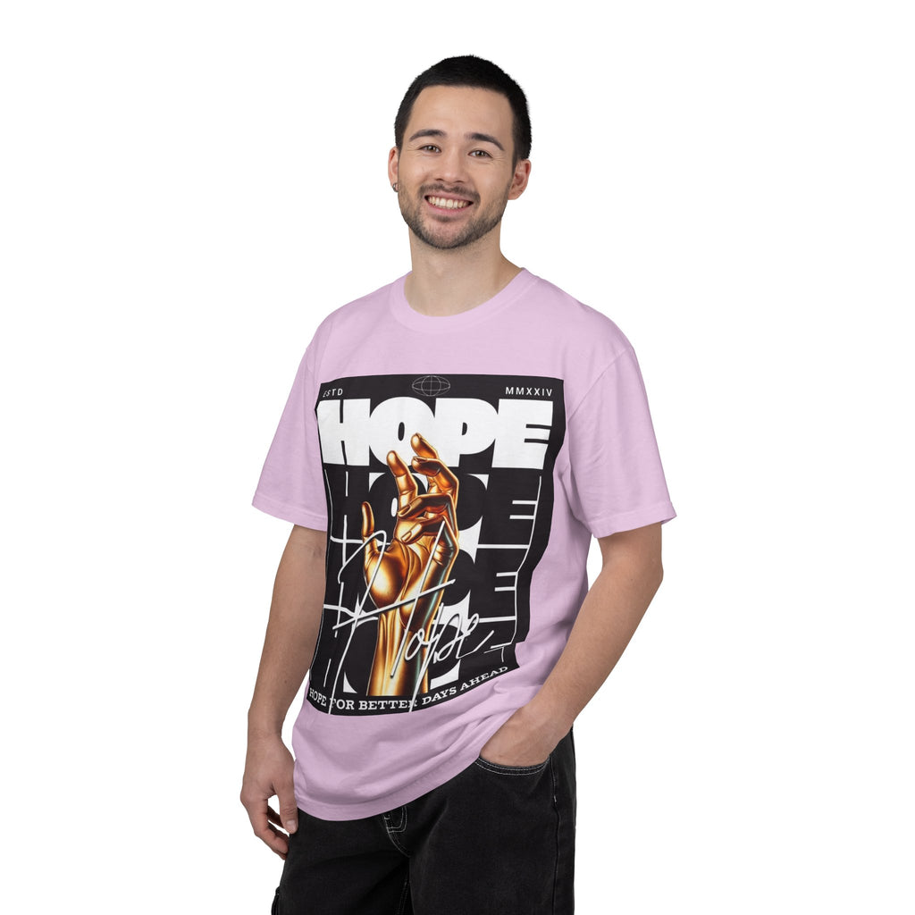 Hope Vibe Graphic T-Shirt — 'Hope for Better Days Ahead' Chest Print with Gold Hand & Back 'Legaciess' Logo