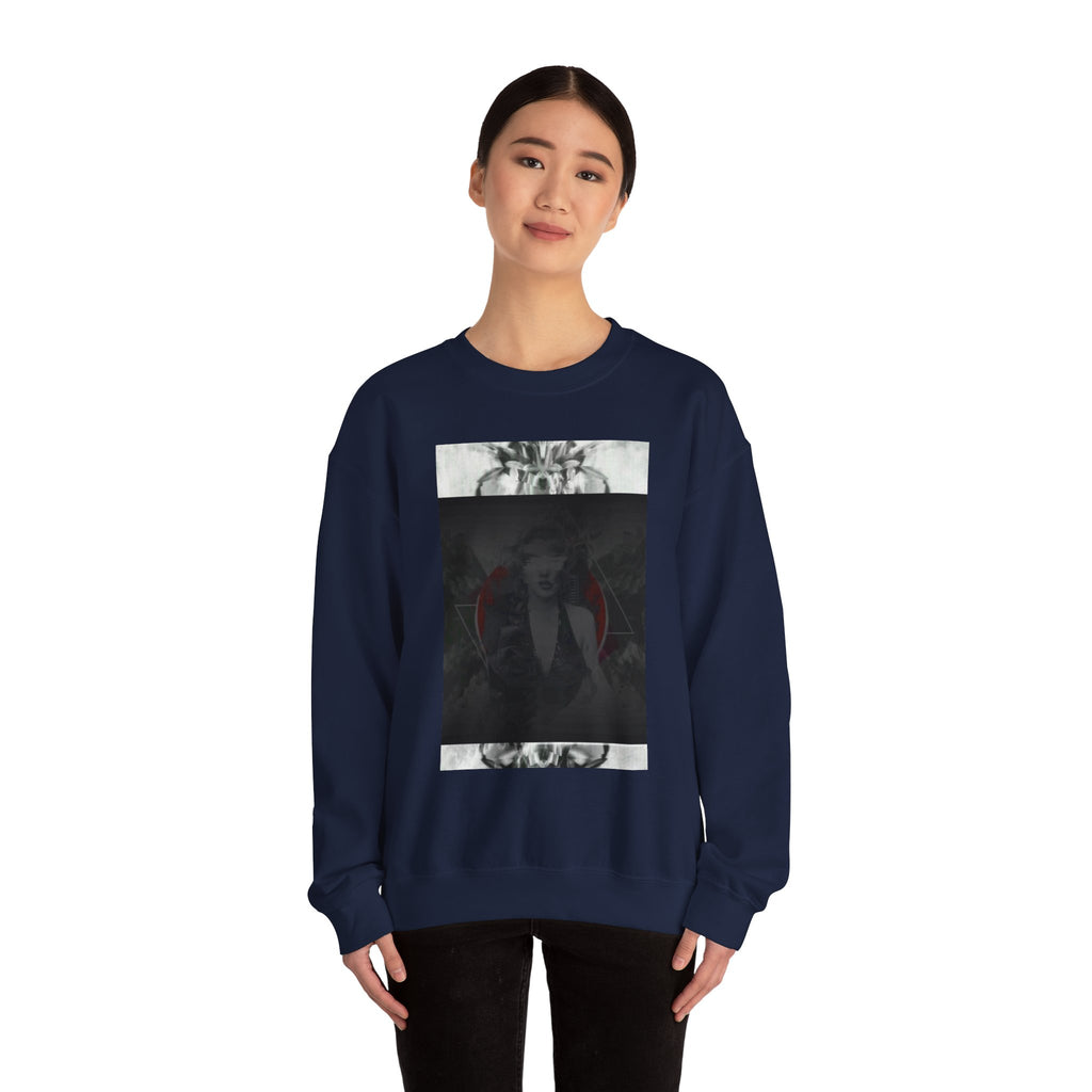 Crewneck Sweatshirt — Dark Abstract Chest Print with 'Legaciess' Gold Back Logo