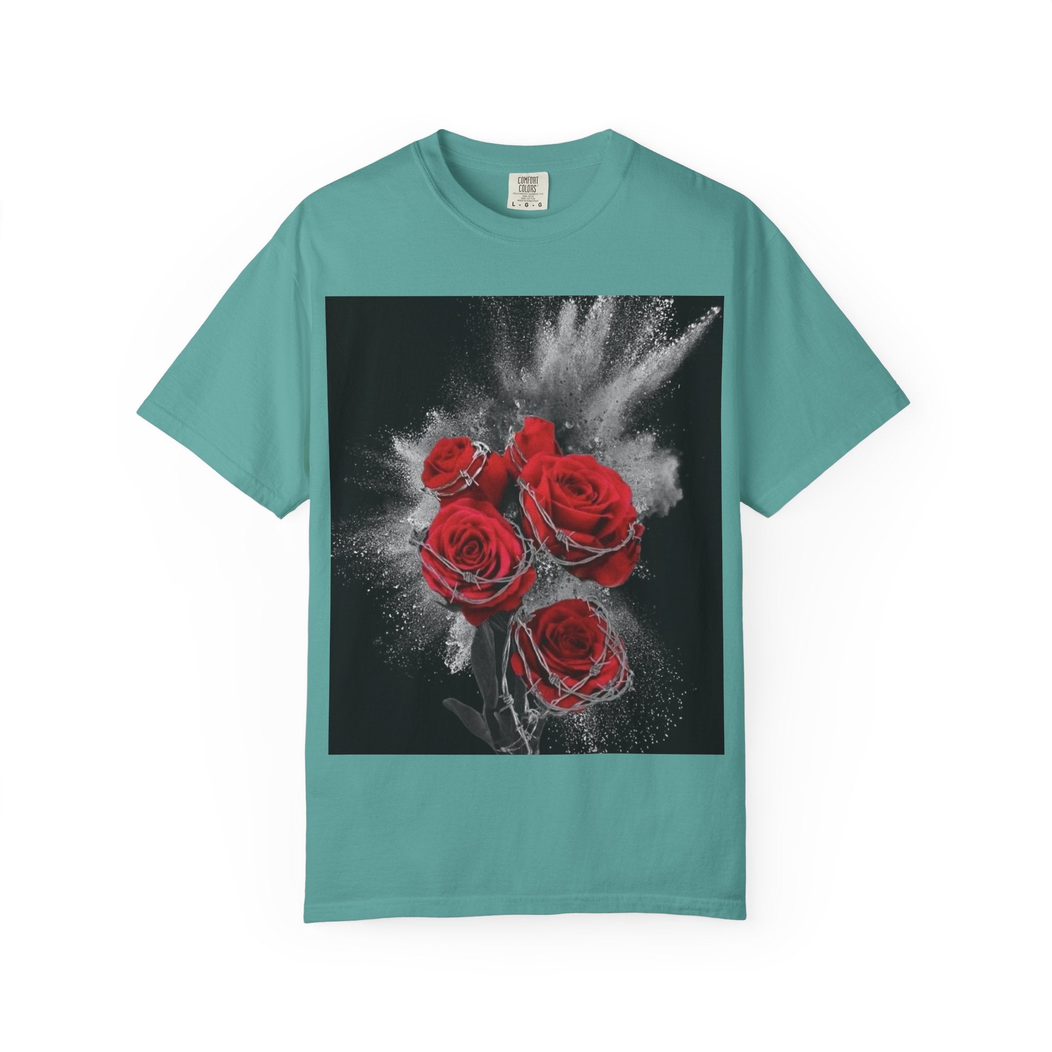 Rose Burst T-Shirt — Red Roses Graphic Tee with 'LEGACIESS' Back Logo