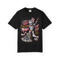 Cat Broomstick Money Tee — "Gettin' Bored With This Money" Graphic T-Shirt