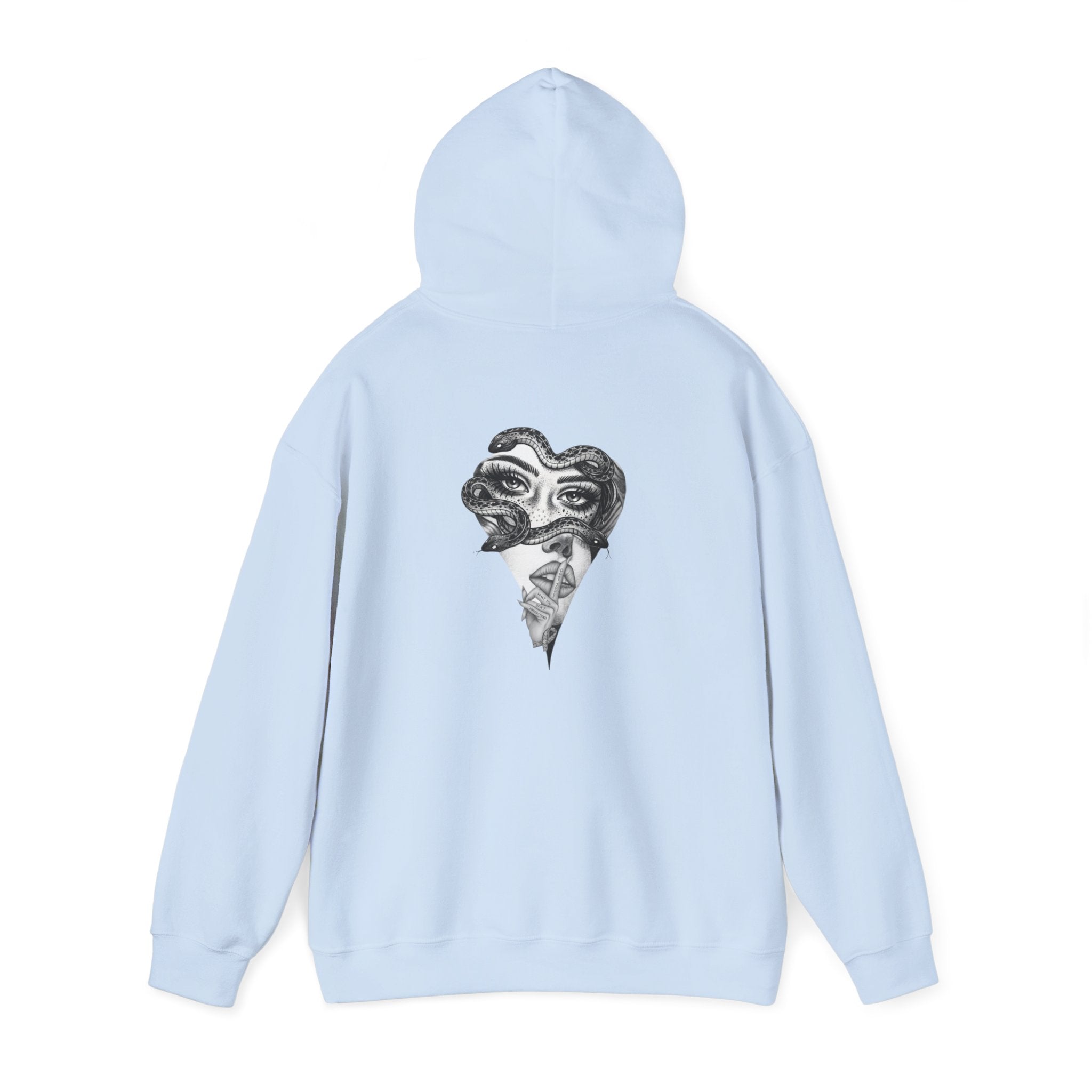 Abstract Heart Mask Hoodie — Surreal Black & White Graphic Pullover