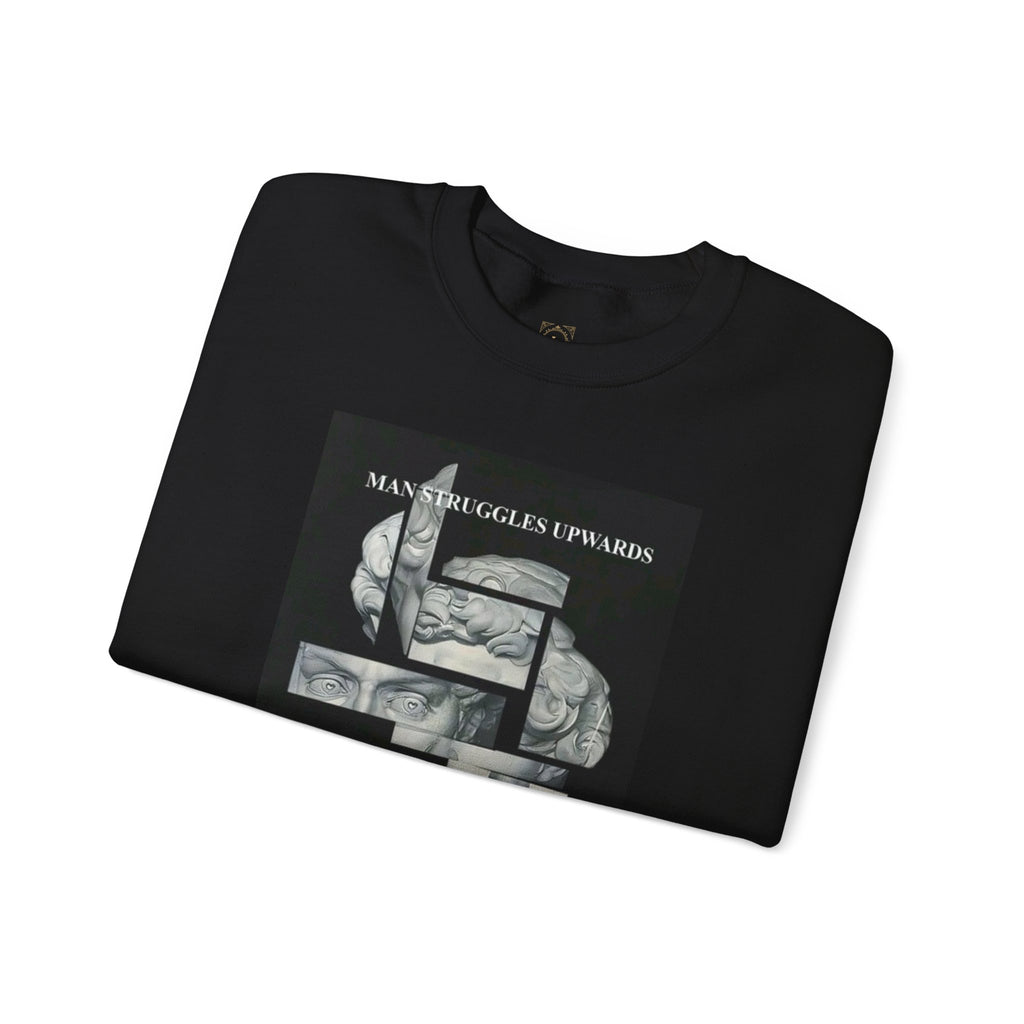 Dream Fragment Crewneck Sweatshirt — 'Man Struggles Upwards' Statue Collage