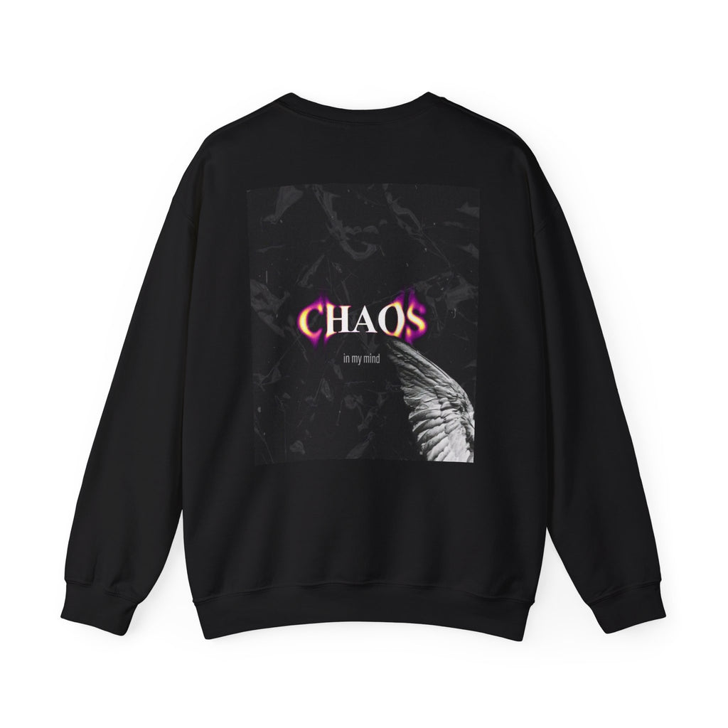 Chaos Graphic Crewneck Sweatshirt — "CHAOS in my mind" Gothic Wing Design