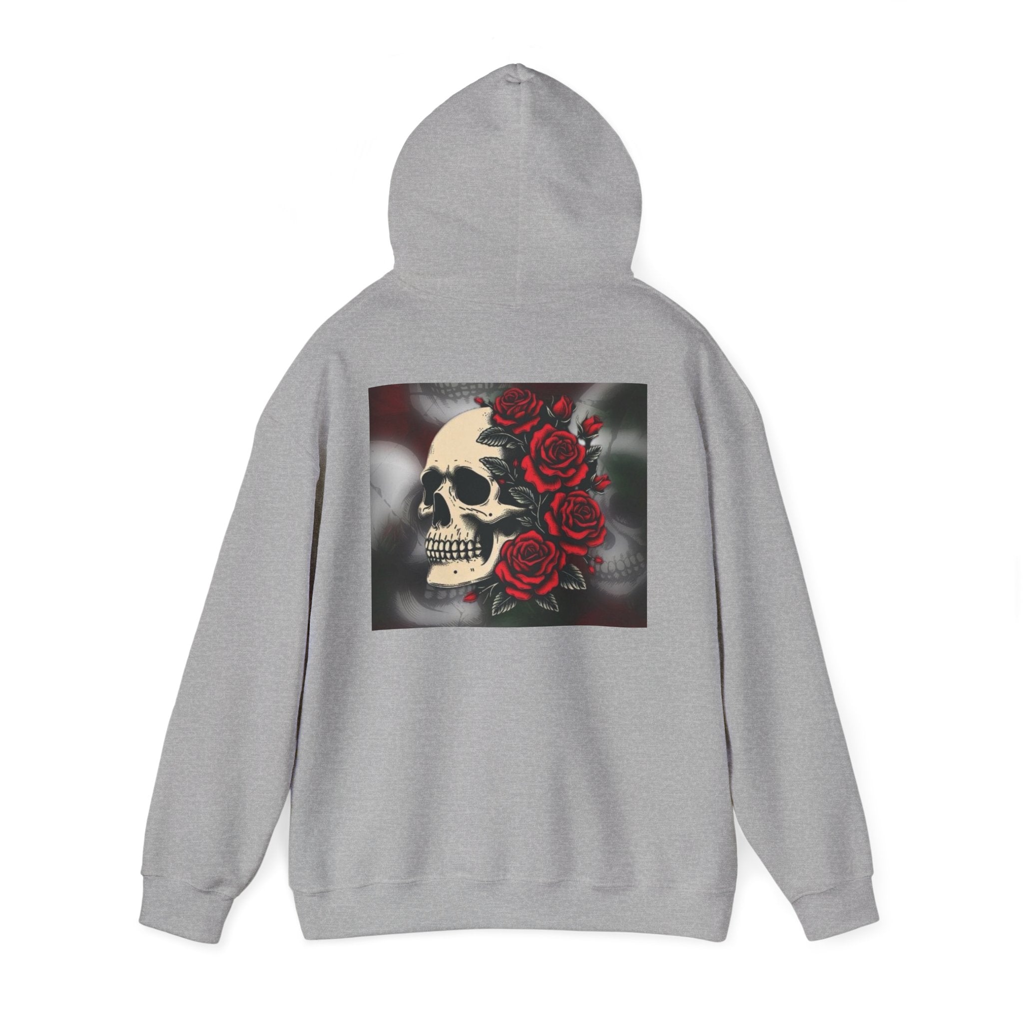 Skull with Red Roses Hoodie — Gothic Floral Skull Sweatshirt
