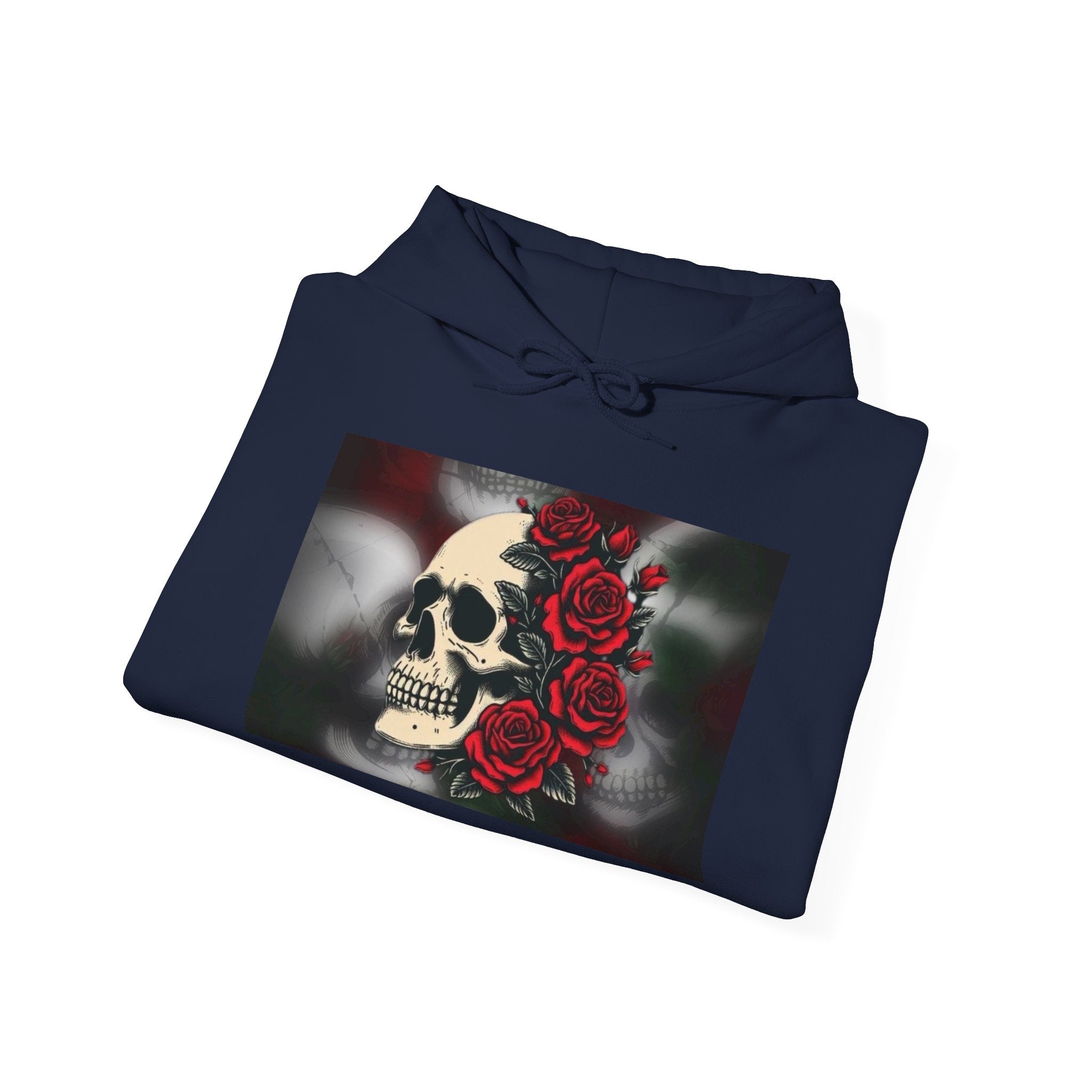 Skull with Red Roses Hoodie — Gothic Floral Skull Sweatshirt