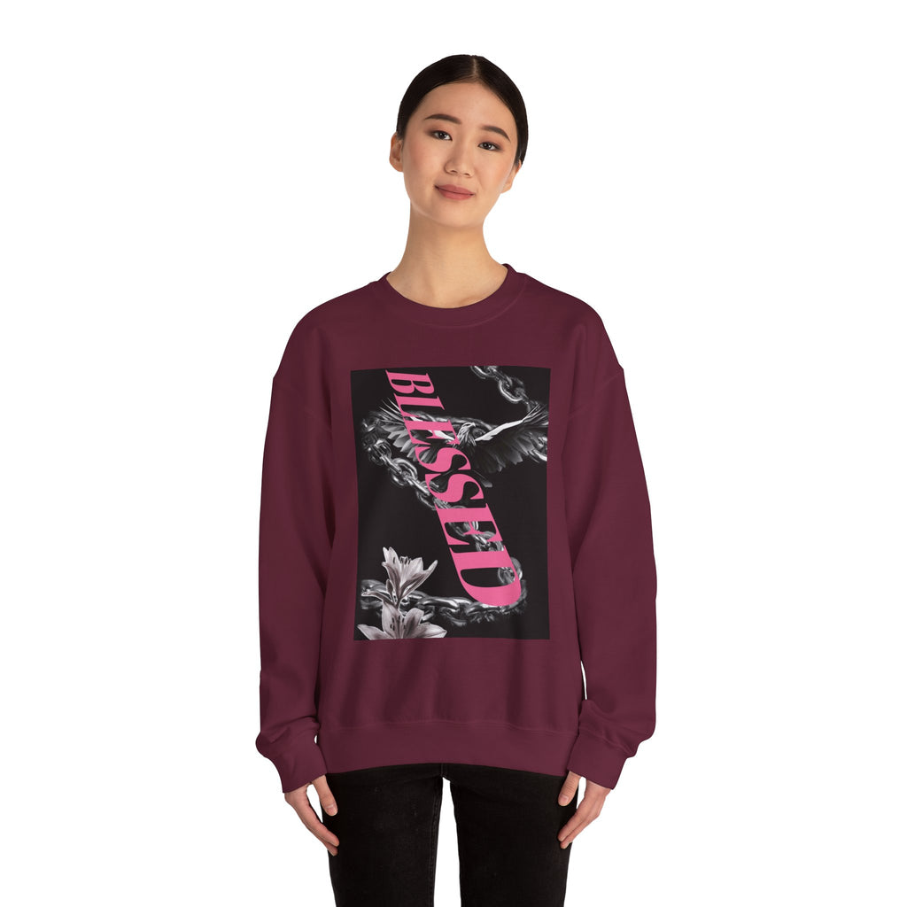 Blessed Crewneck Sweatshirt — Pink Script Floral Graphic
