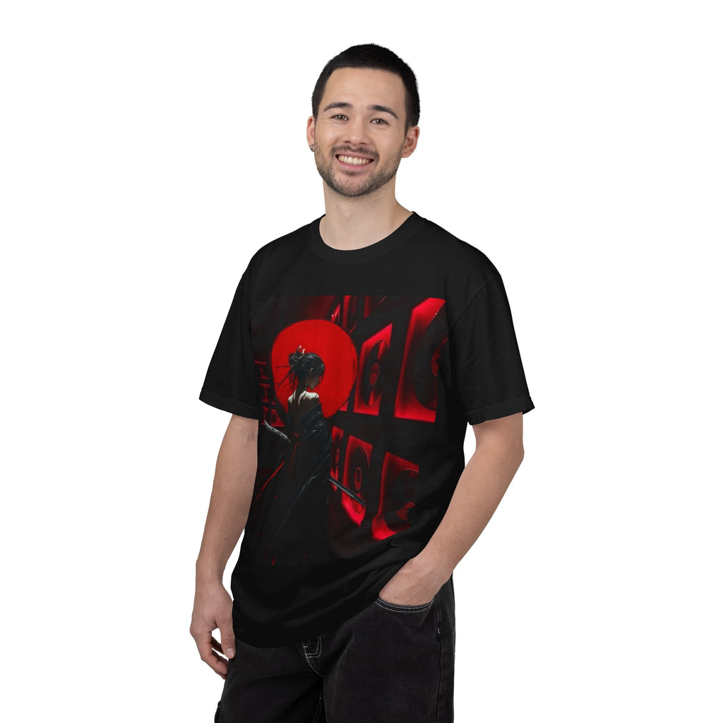 Red Moon Samurai T-Shirt — Dramatic Anime Art Tee with 'LEGACIESS' Back Logo