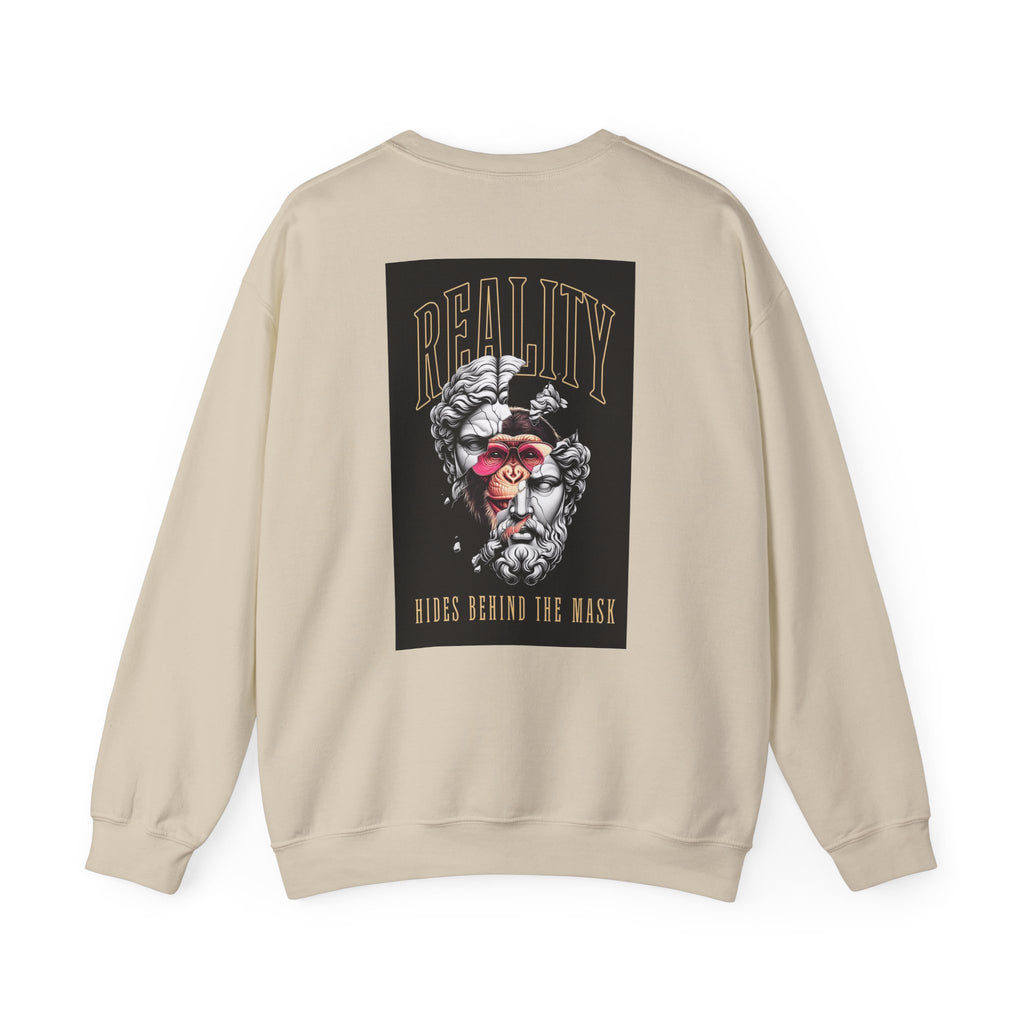 Crewneck Sweatshirt — "Reality Hides Behind The Mask" Graphic Pullover