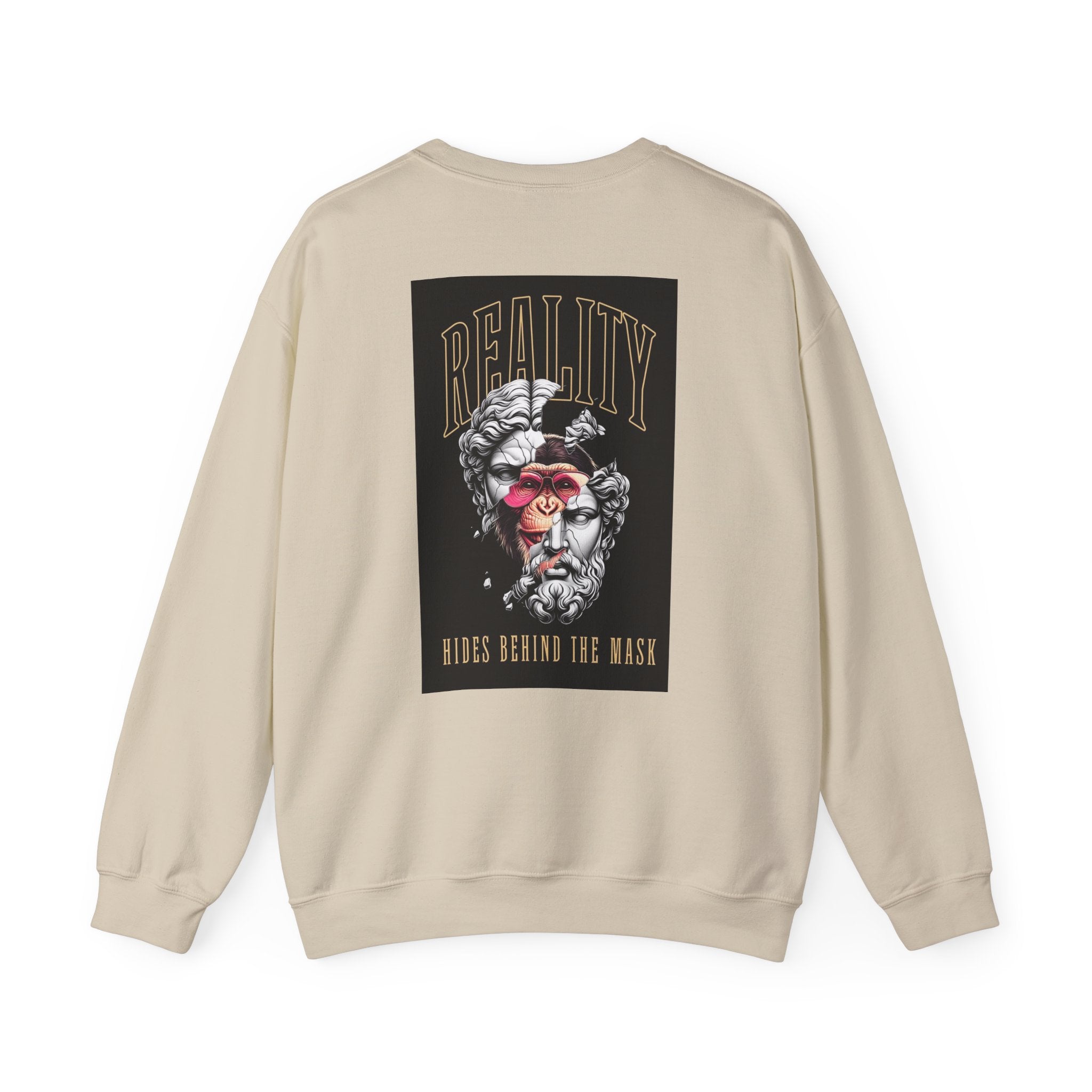 Crewneck Sweatshirt — "Reality Hides Behind The Mask" Graphic Pullover
