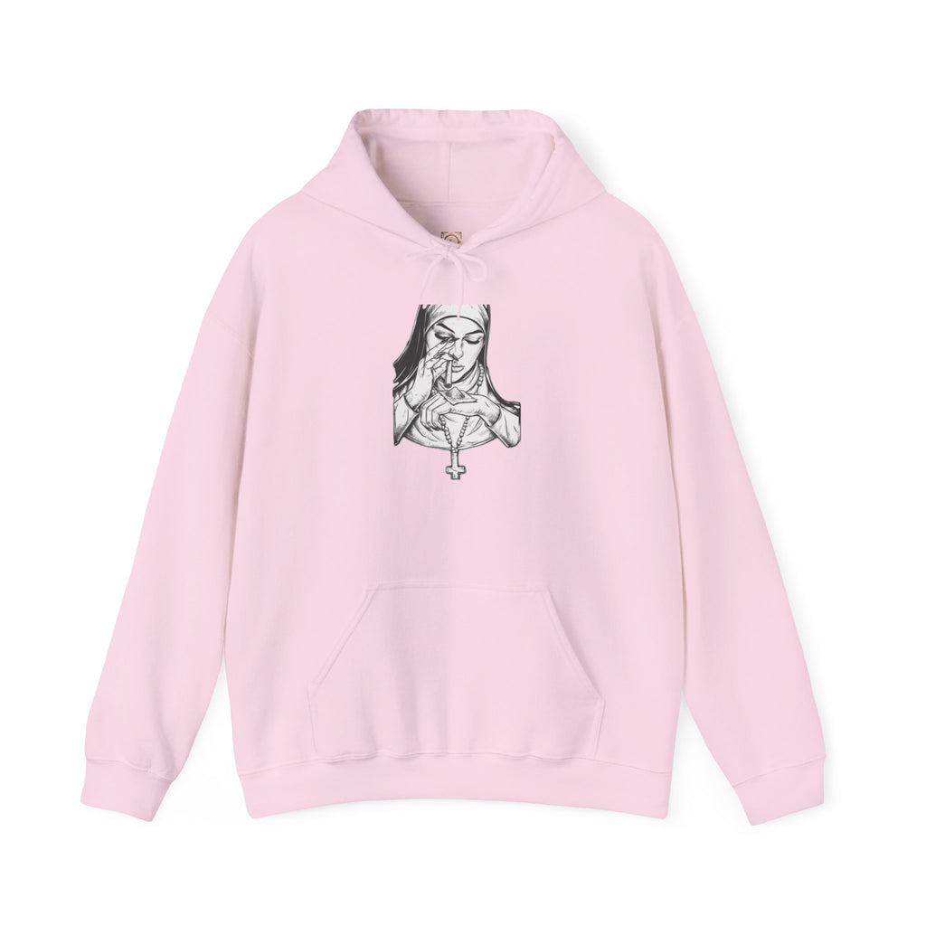 Praying Nun Graphic Hoodie – Gothic Religious Illustration Sweatshirt