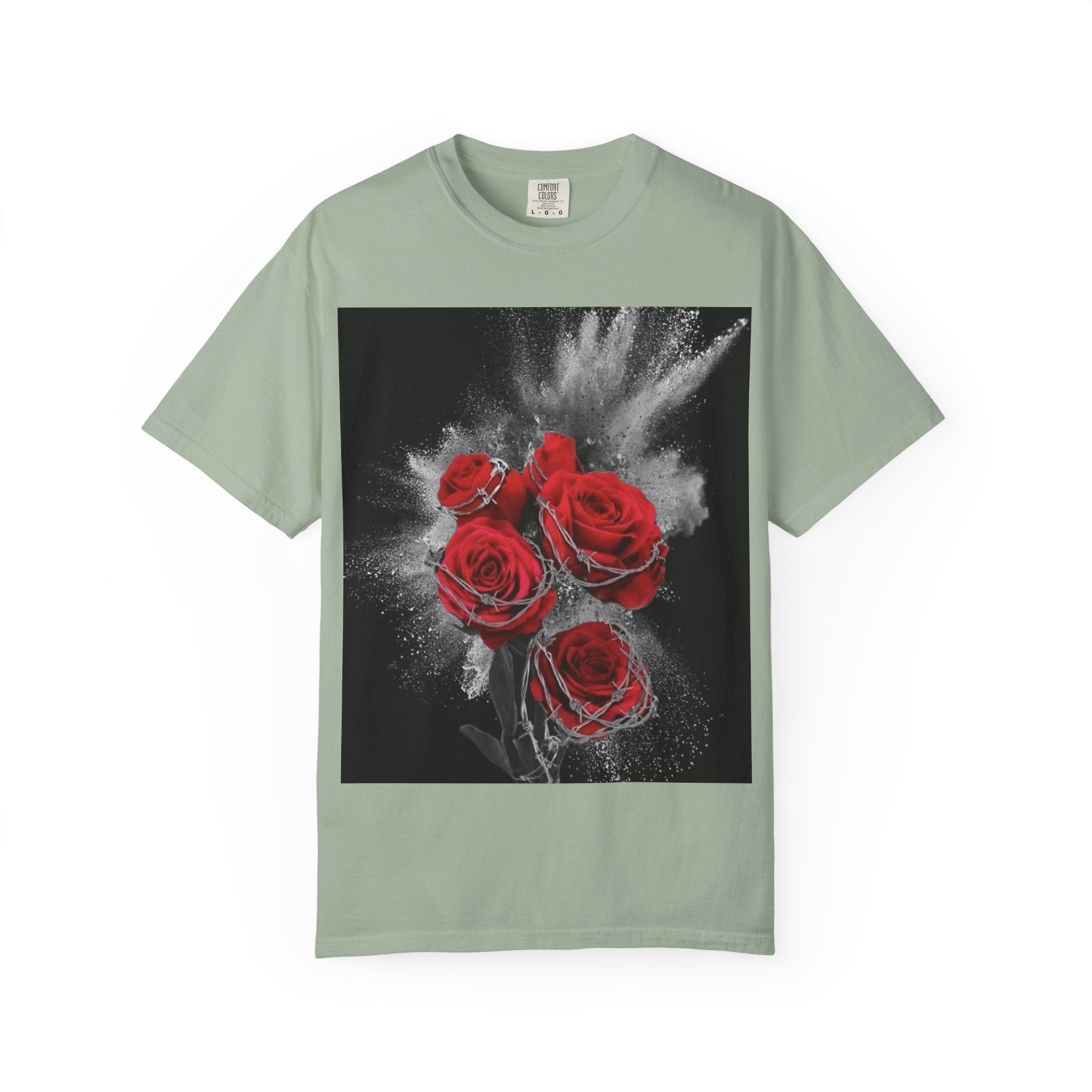 Rose Burst T-Shirt — Red Roses Graphic Tee with 'LEGACIESS' Back Logo