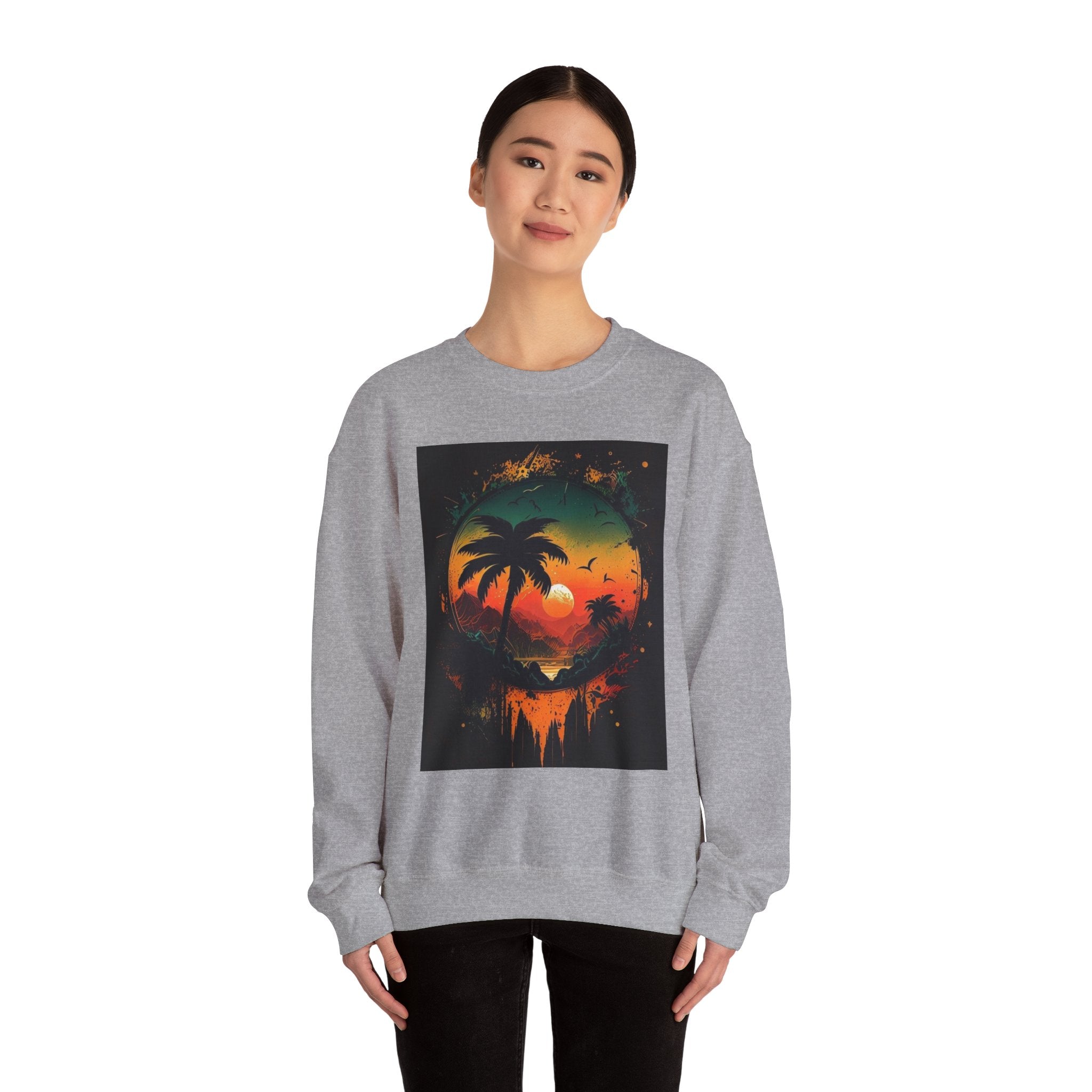 Sunset Island Sweatshirt — Tropical Palm Sunset Crewneck