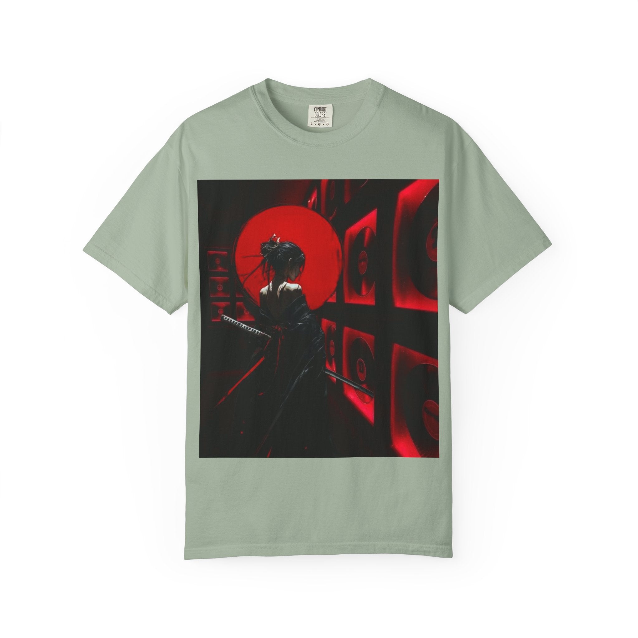 Red Moon Samurai T-Shirt — Dramatic Anime Art Tee with 'LEGACIESS' Back Logo