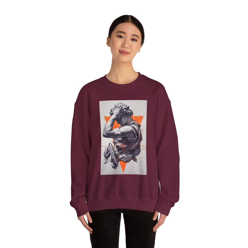 Statue Graphic Sweatshirt — Vintage Sculpture with Orange Triangle