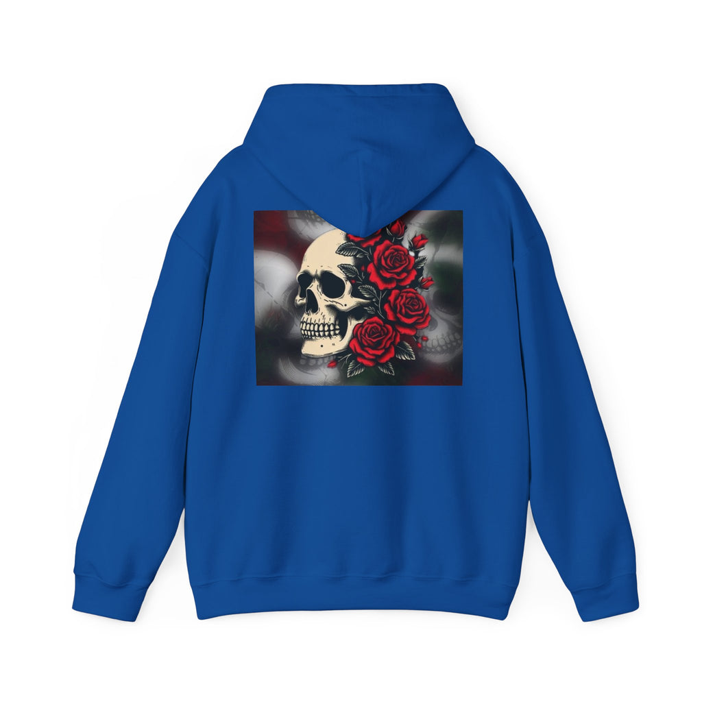 Skull with Red Roses Hoodie — Gothic Floral Skull Sweatshirt