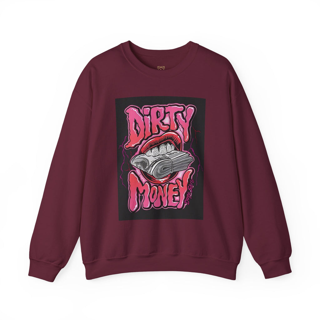 Dirty Money Crewneck Sweatshirt – Retro Graphic Money & Lips Design