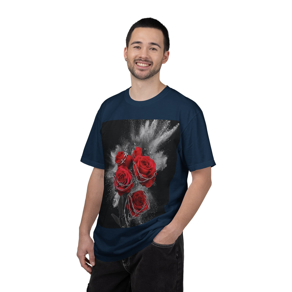Rose Burst T-Shirt — Red Roses Graphic Tee with 'LEGACIESS' Back Logo