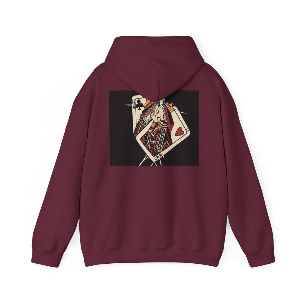 Queen of Hearts Playing Card Hoodie — Vintage Tattoo Style Card Art