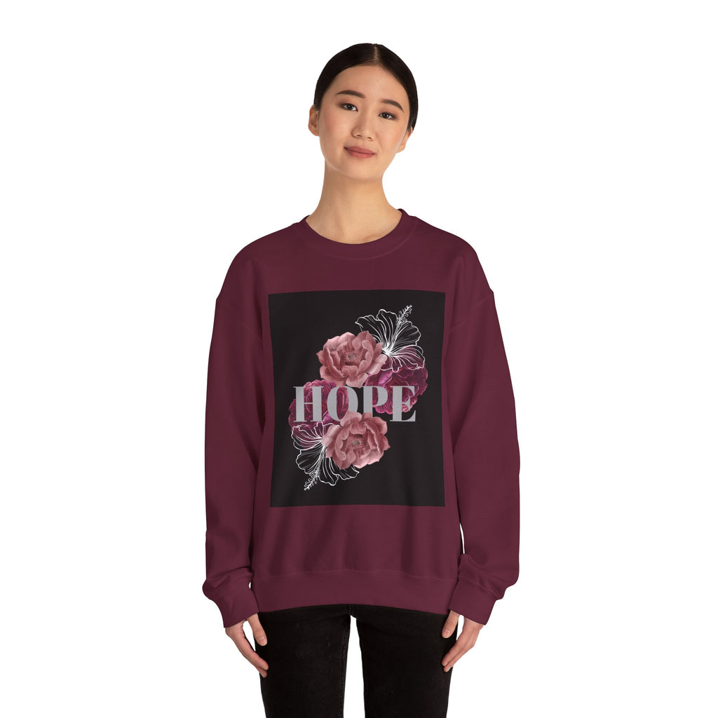 Hope Floral Crewneck Sweatshirt — 'HOPE' Vintage Rose Graphic