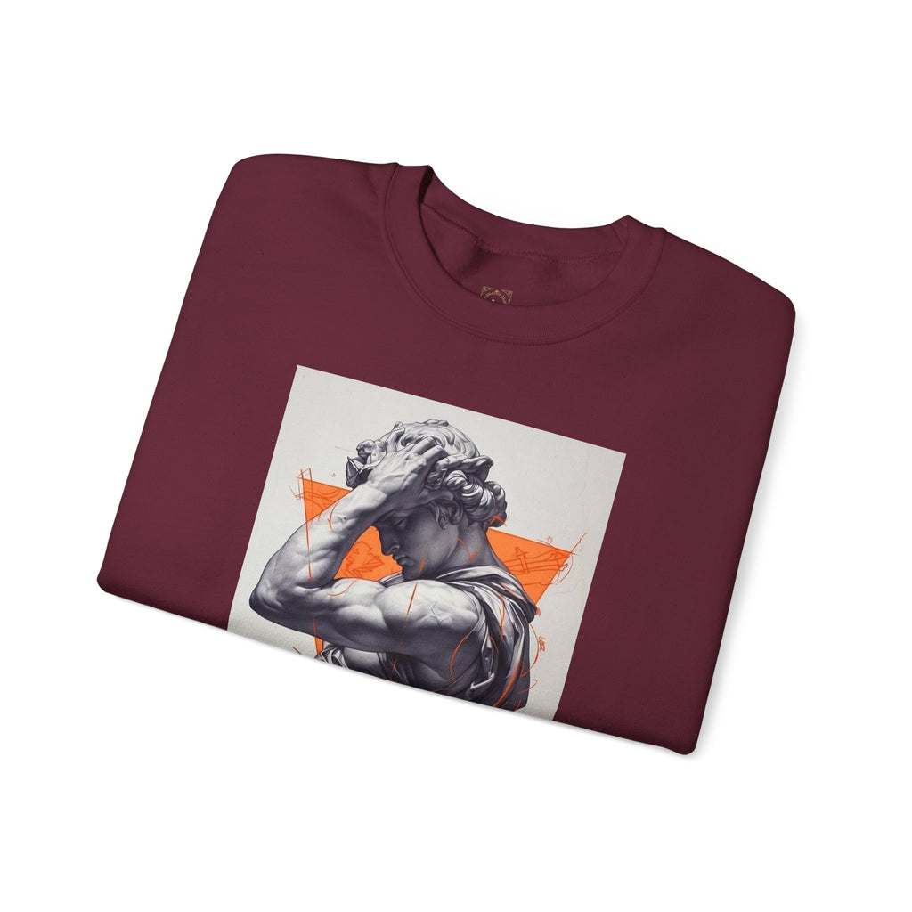 Statue Graphic Sweatshirt — Vintage Sculpture with Orange Triangle
