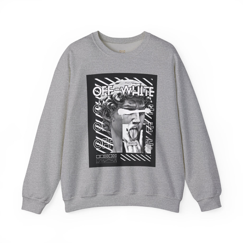 Statue Graphic Crewneck Sweatshirt — 'OFF-WHITE' Monochrome Streetwear Pullover