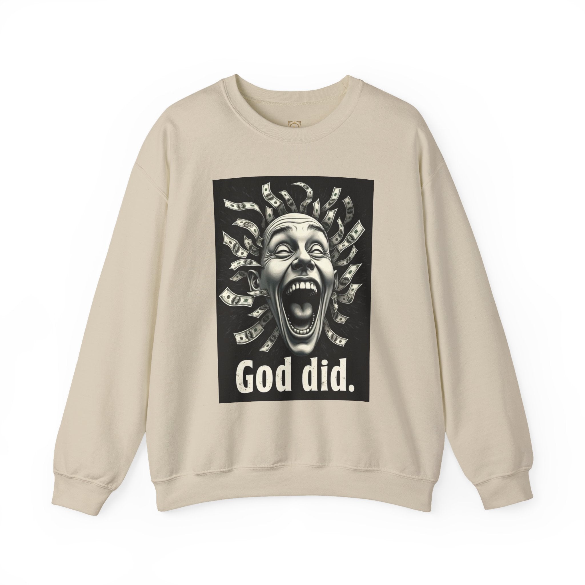 Sweatshirt — 'God Did.' Medusa Money Graphic Crewneck
