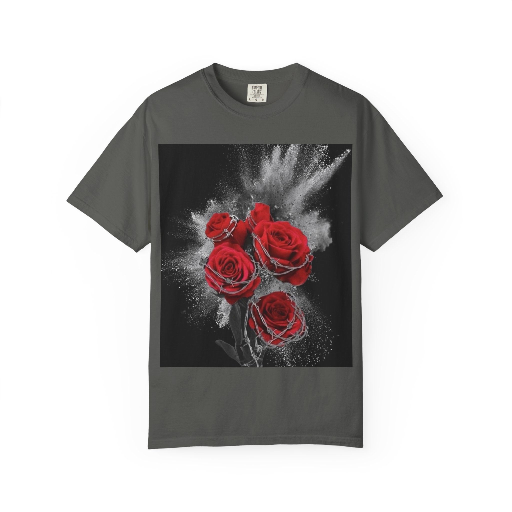 Rose Burst T-Shirt — Red Roses Graphic Tee with 'LEGACIESS' Back Logo