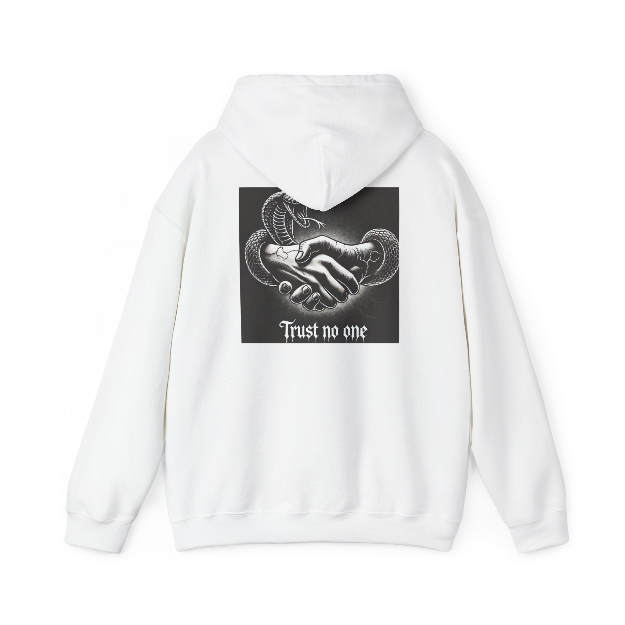 Trust No One Hoodie — Snake Handshake Graphic Hoodie
