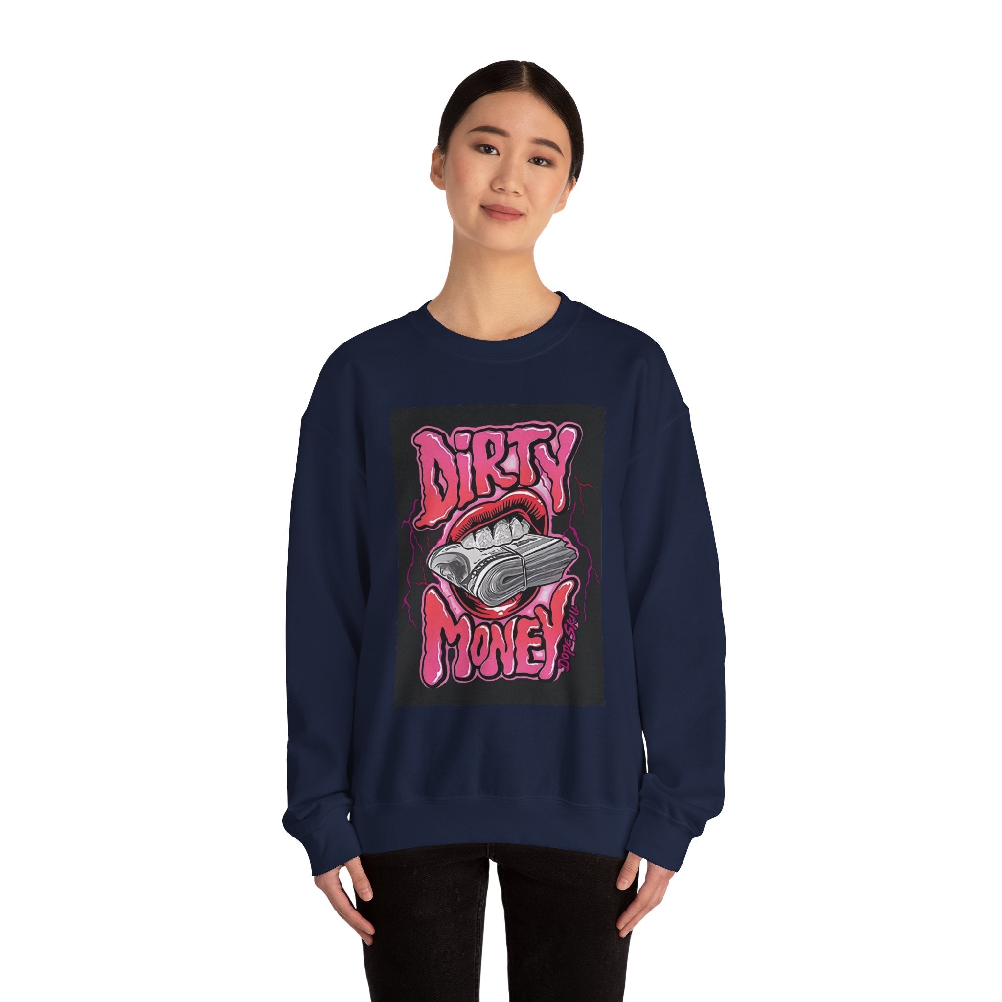 Dirty Money Crewneck Sweatshirt – Retro Graphic Money & Lips Design
