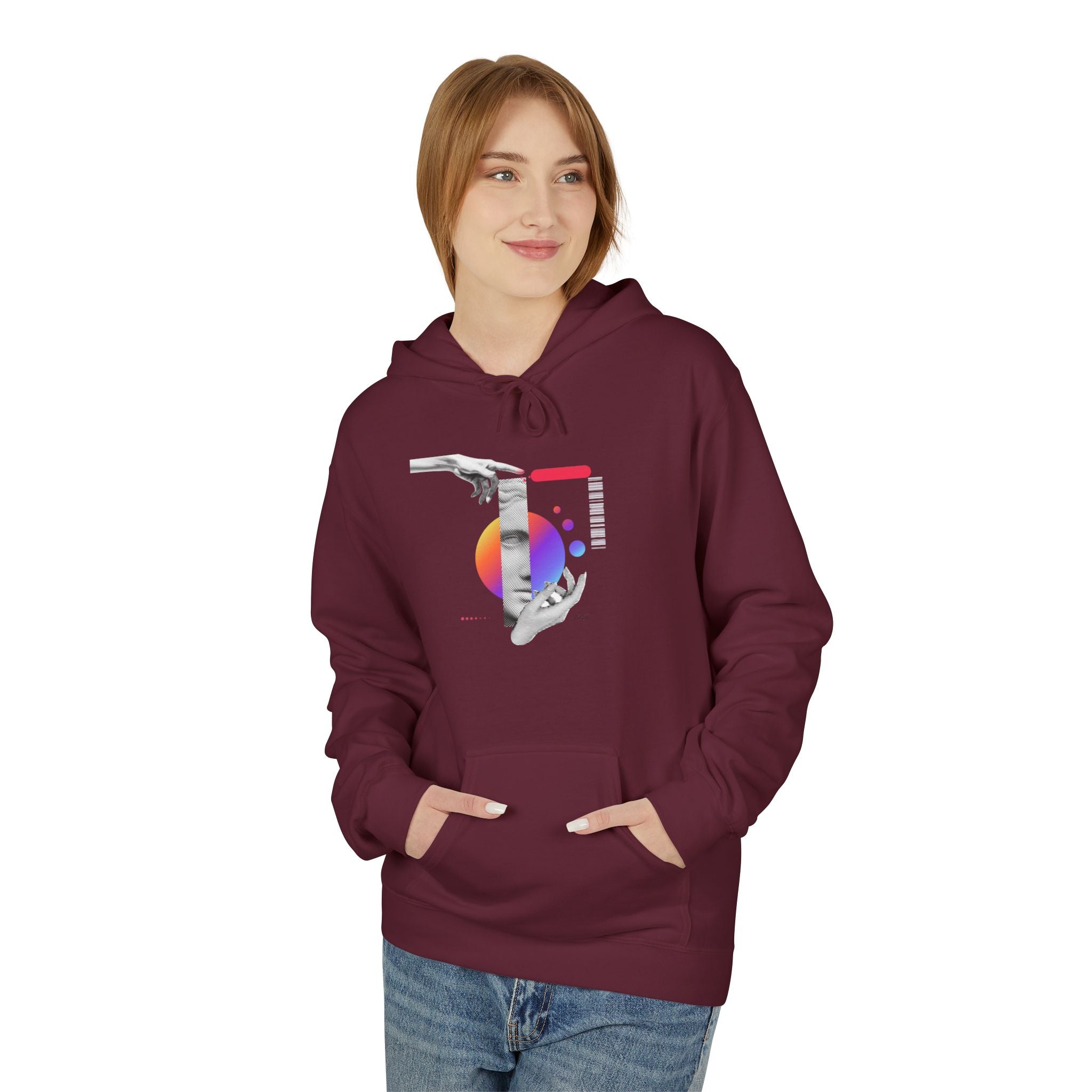 Hoodie — Abstract Hands & Gradient Orb Art Sweatshirt
