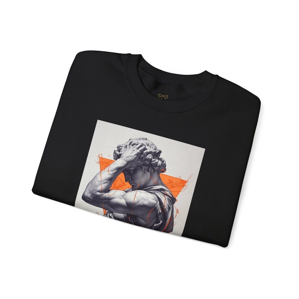 Statue Graphic Sweatshirt — Vintage Sculpture with Orange Triangle