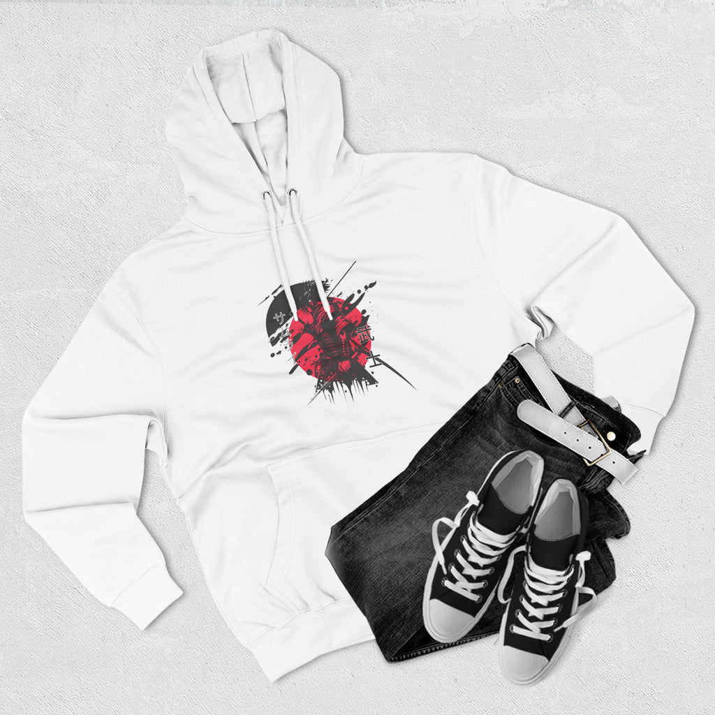Grunge Rising Hoodie — Red Sun Graphic Fleece Hoodie