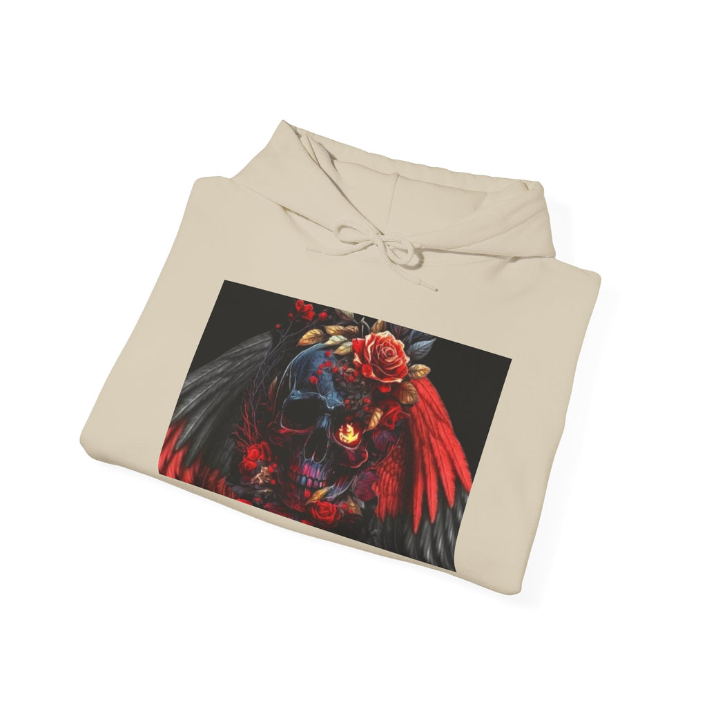 Skull Rose Wings Hoodie — Gothic Floral Skull Pullover