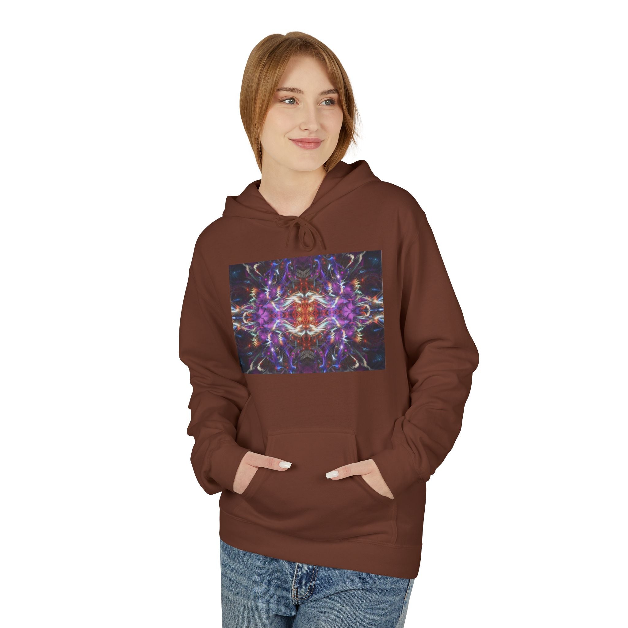 Kaleidoscope Neon Abstract Hoodie — Psychedelic Symmetry Graphic Sweatshirt