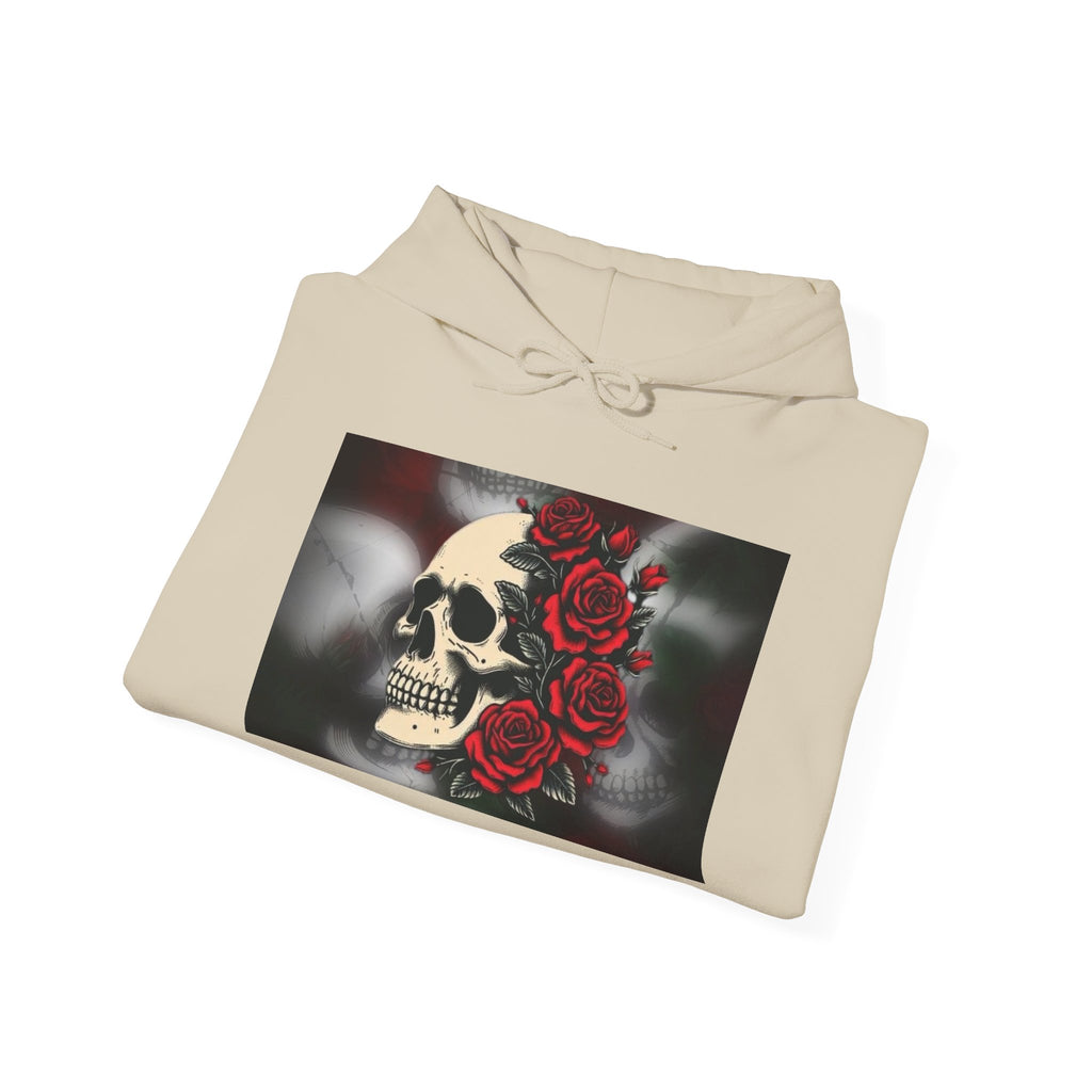 Skull with Red Roses Hoodie — Gothic Floral Skull Sweatshirt